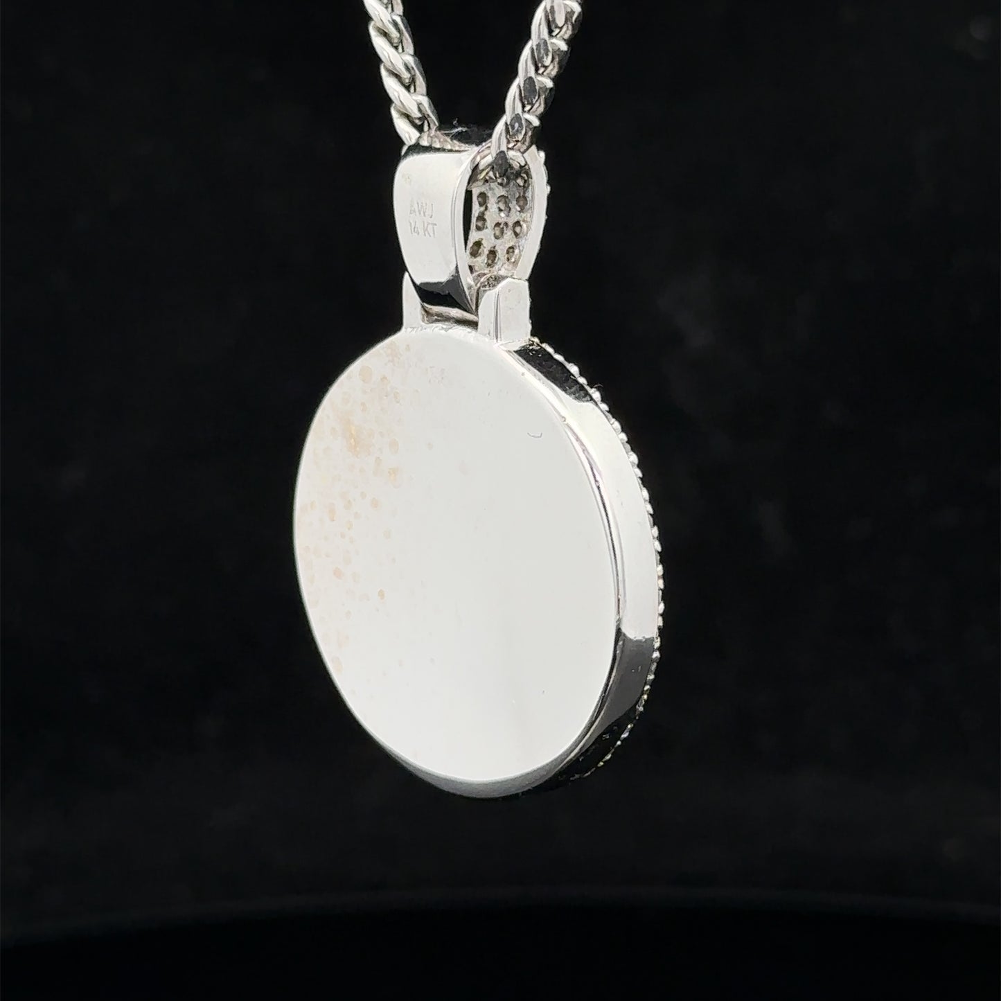 14k white gold and diamond Picture Pendant and Chain set