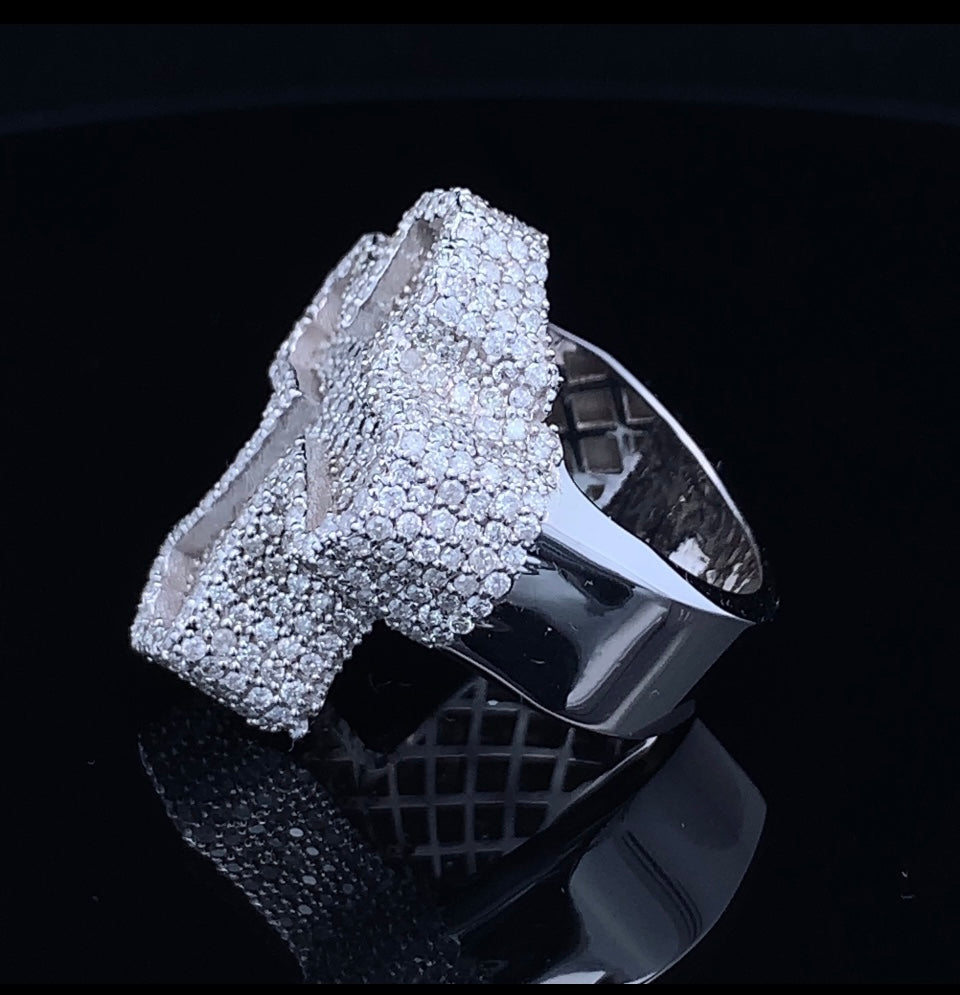 14k White Gold Solid, Iced out Custom Made Cross Ring with High Quality 4.50ct Diamonds