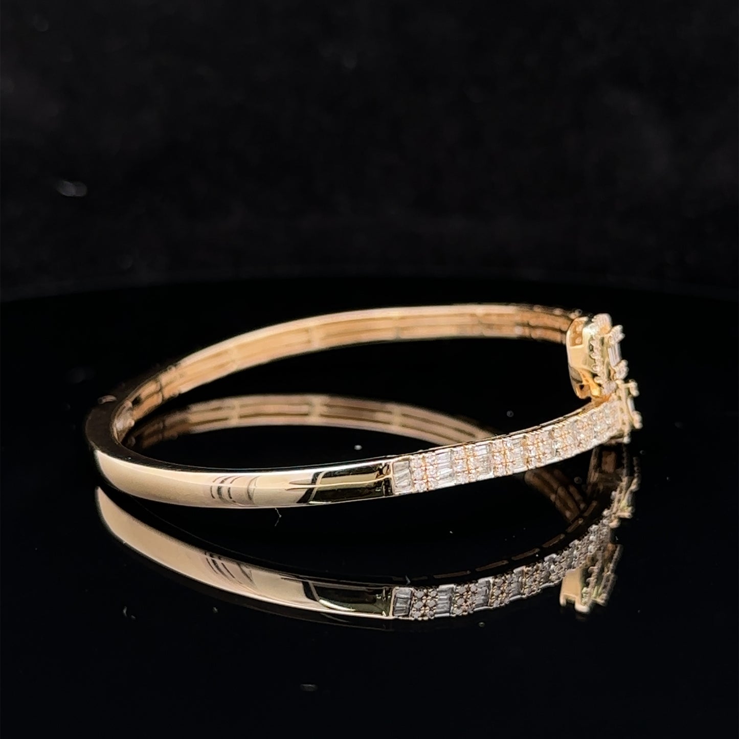 10k yellow gold and diamond twin square bangle