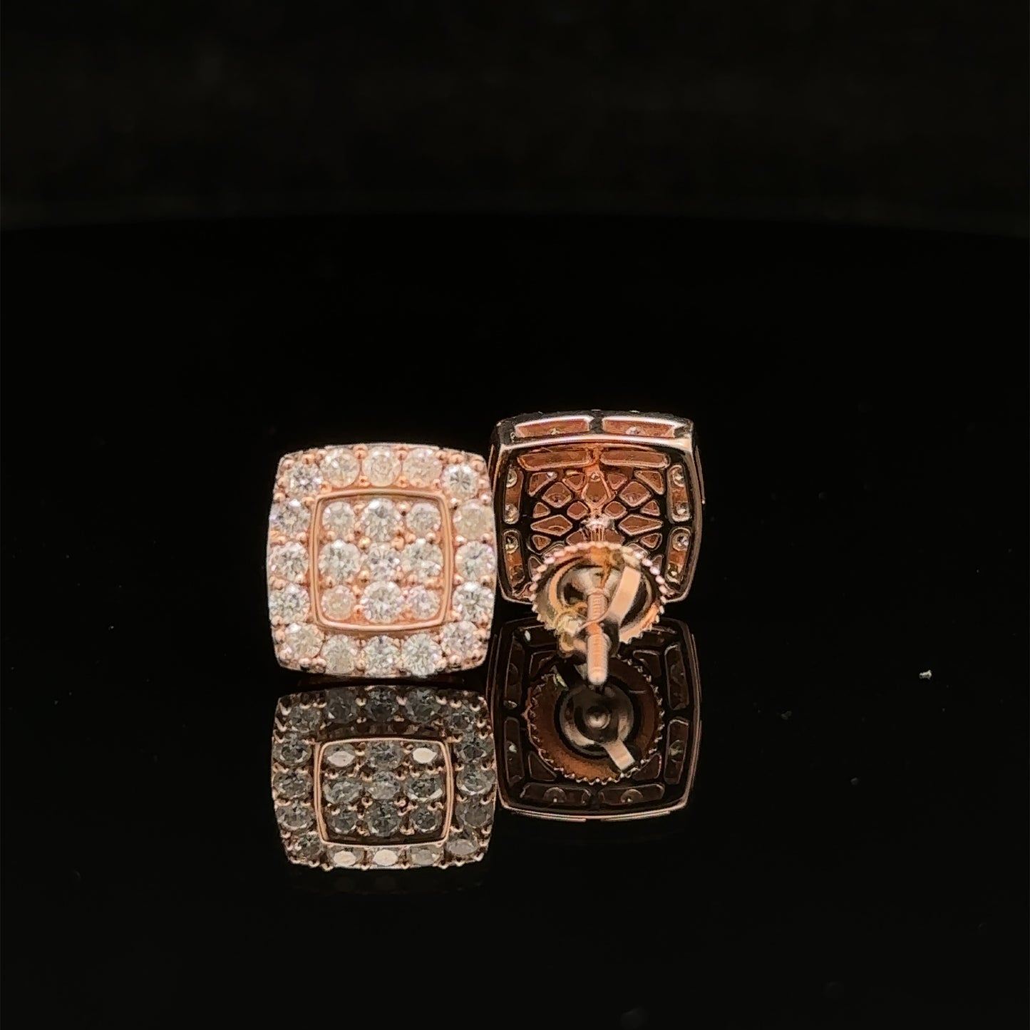 14k rose gold and diamond Square shaped Earrings