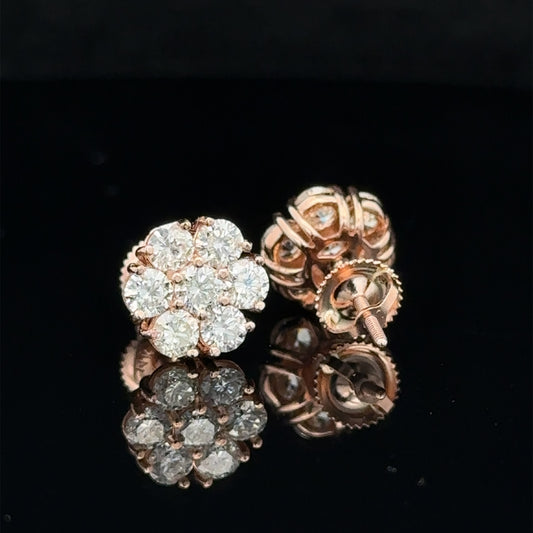 14k rose gold and diamond flower Earrings (14 pointer)