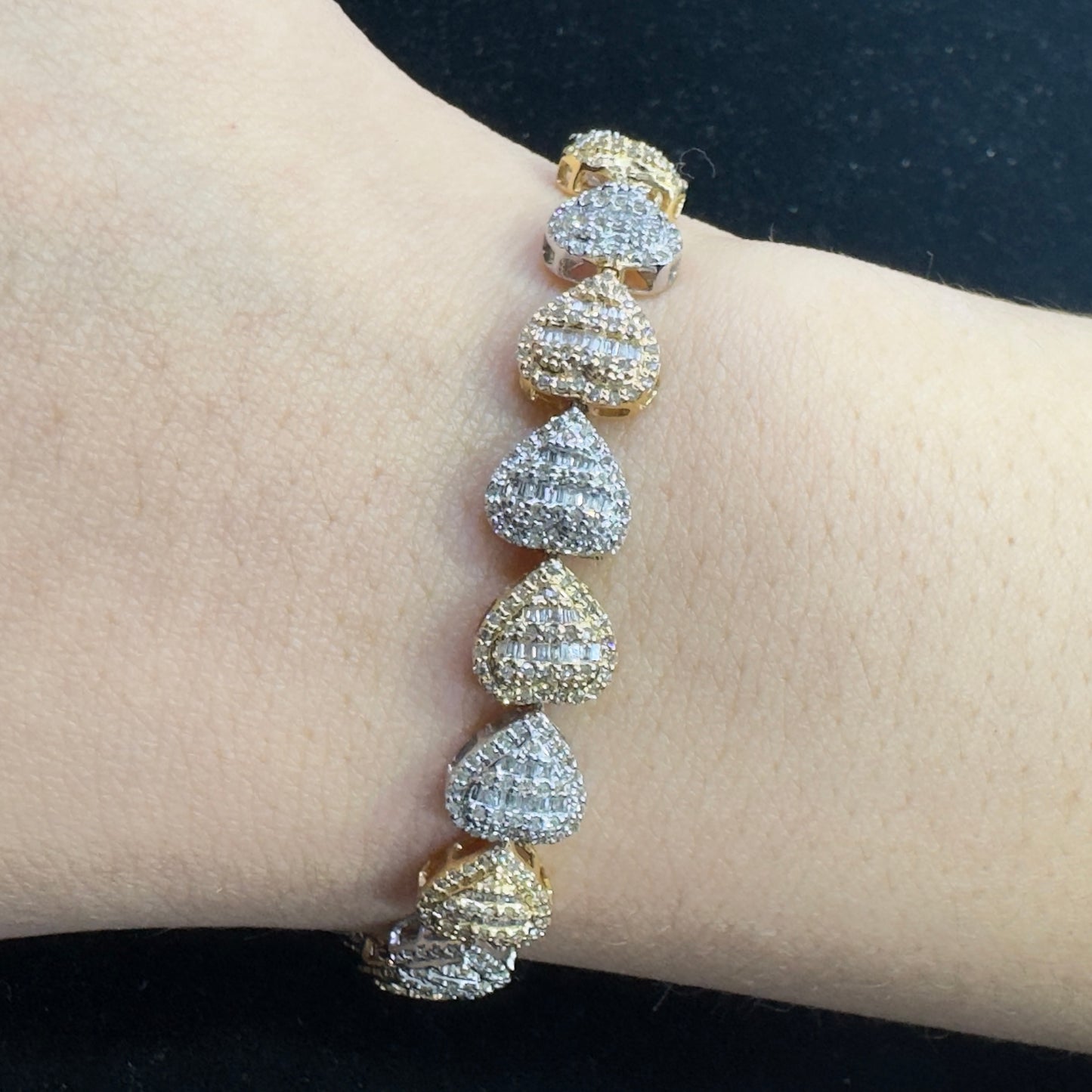 10k Two-Tone: Yellow and White Gold and Diamond Heart Bracelet