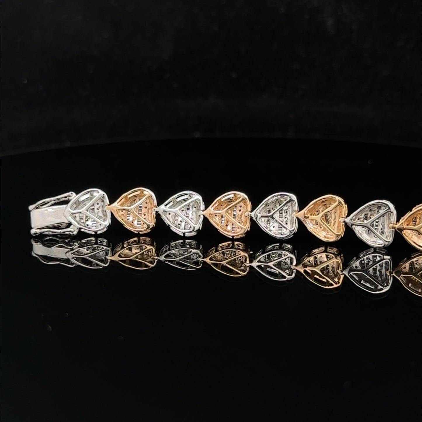 10k Two-Tone: Yellow and White Gold and Diamond Heart Bracelet