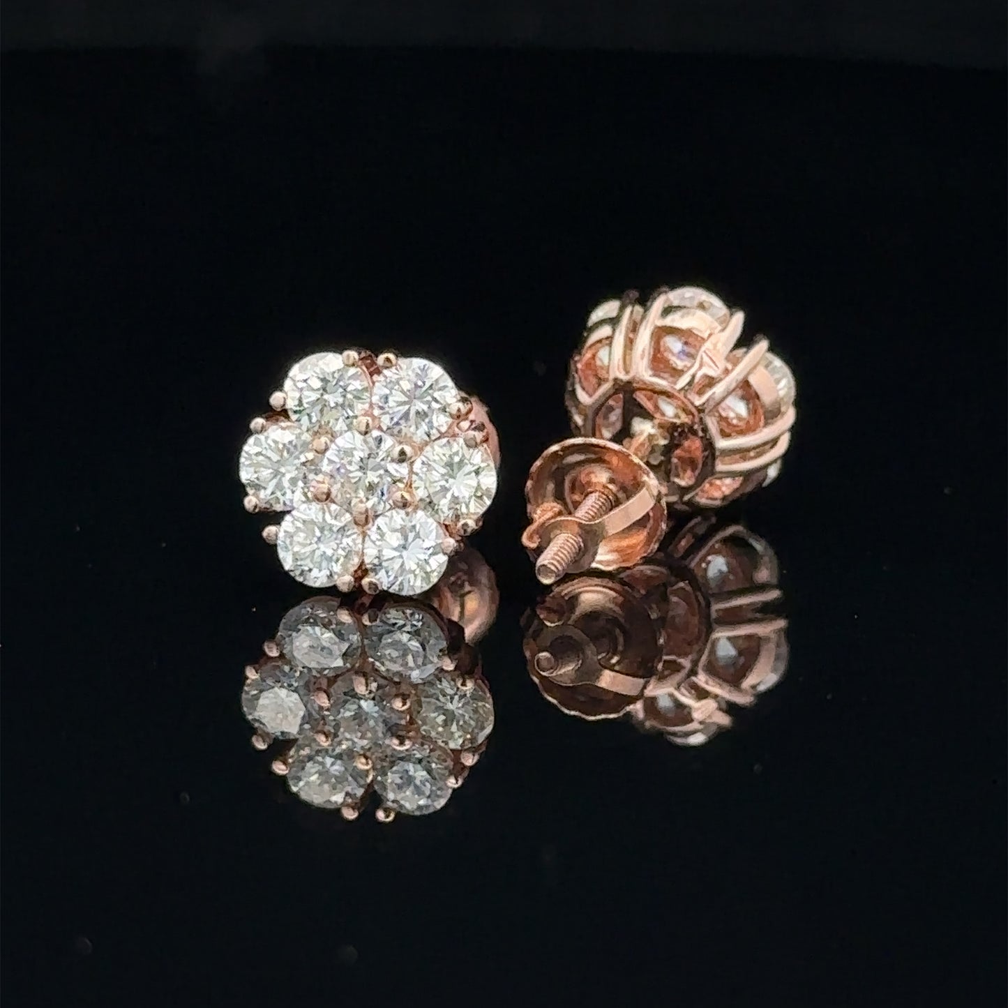 14k rose gold and diamond flower Earrings (12 pointer)