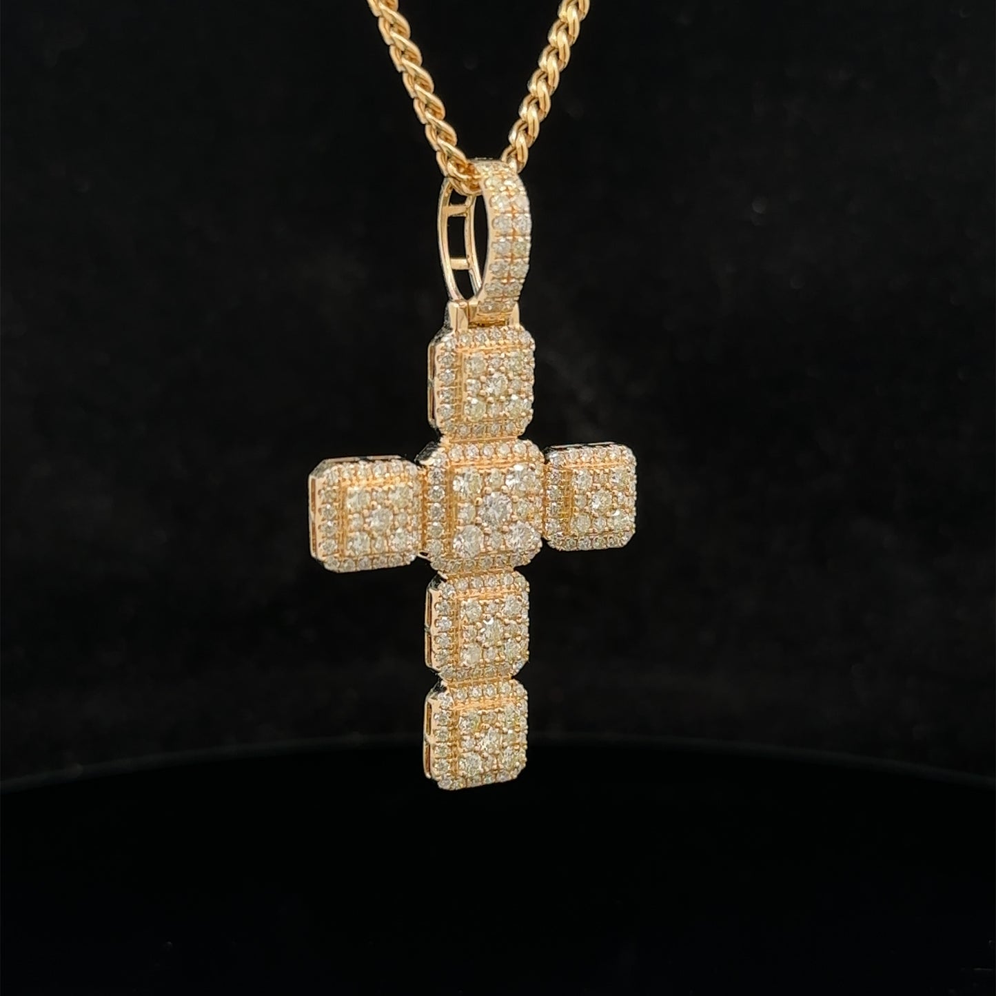 14k yellow gold and diamond Cross pendant and 14k yellow gold cuban link chain