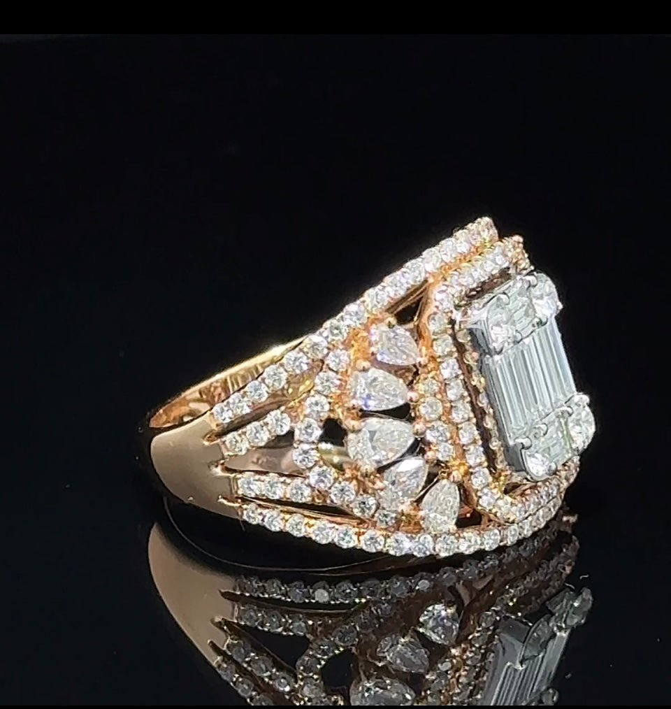 18k Rose Gold VVS/vs Jumbo Baguette and Round, Pear Shape Diamonds Ring