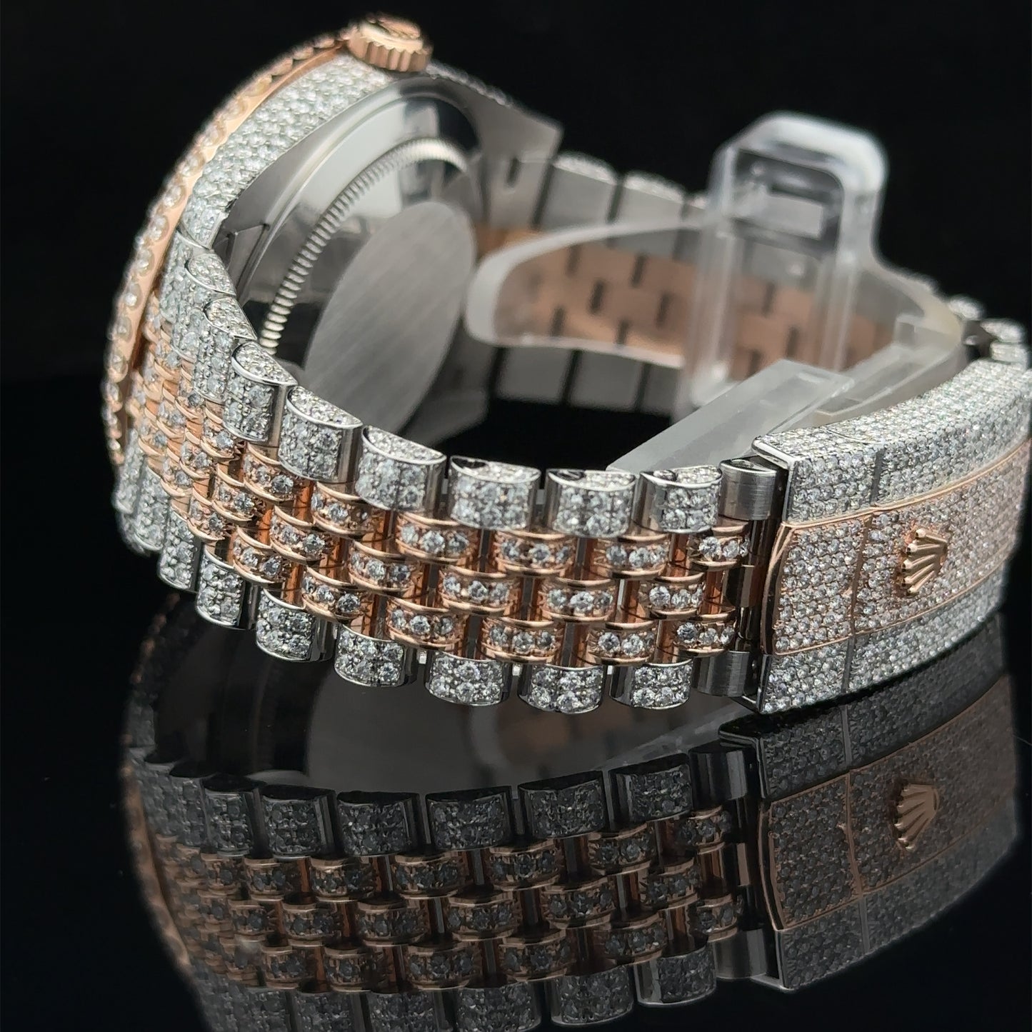 41mm Iced Out Rolex Datejust Watch with Two-Tone Jubilee Bracelet