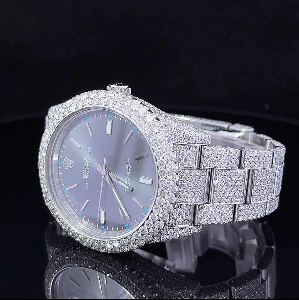 39mm Iced out Rolex Watch with Stainless Steel Oyster Bracelet