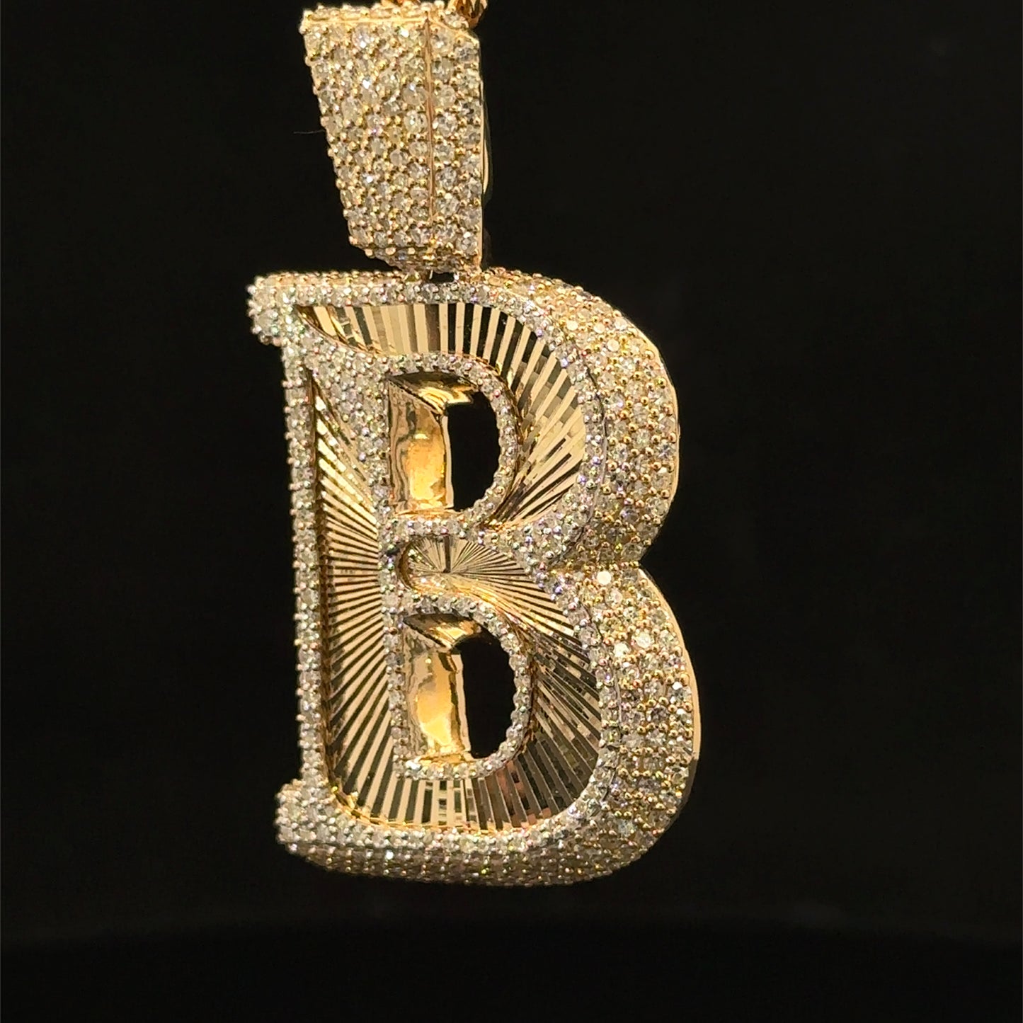 10K Yellow Gold B initial Pendant with Diamonds
