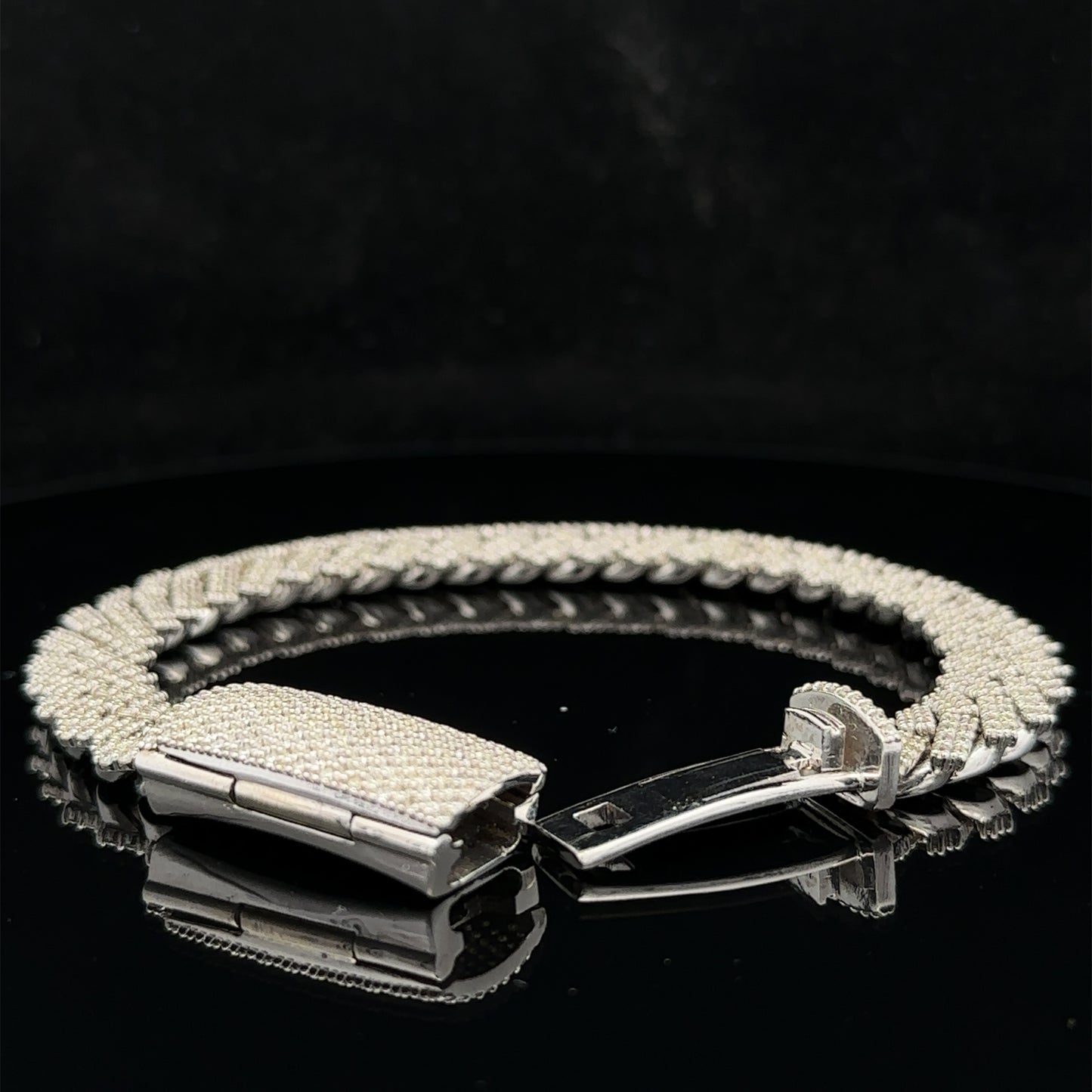 14k White Gold and Diamond Miami Cuban Bracelet (Solid, Box Clasp)