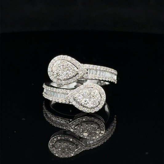 14k white gold and diamond Twin Pear shaped Ring