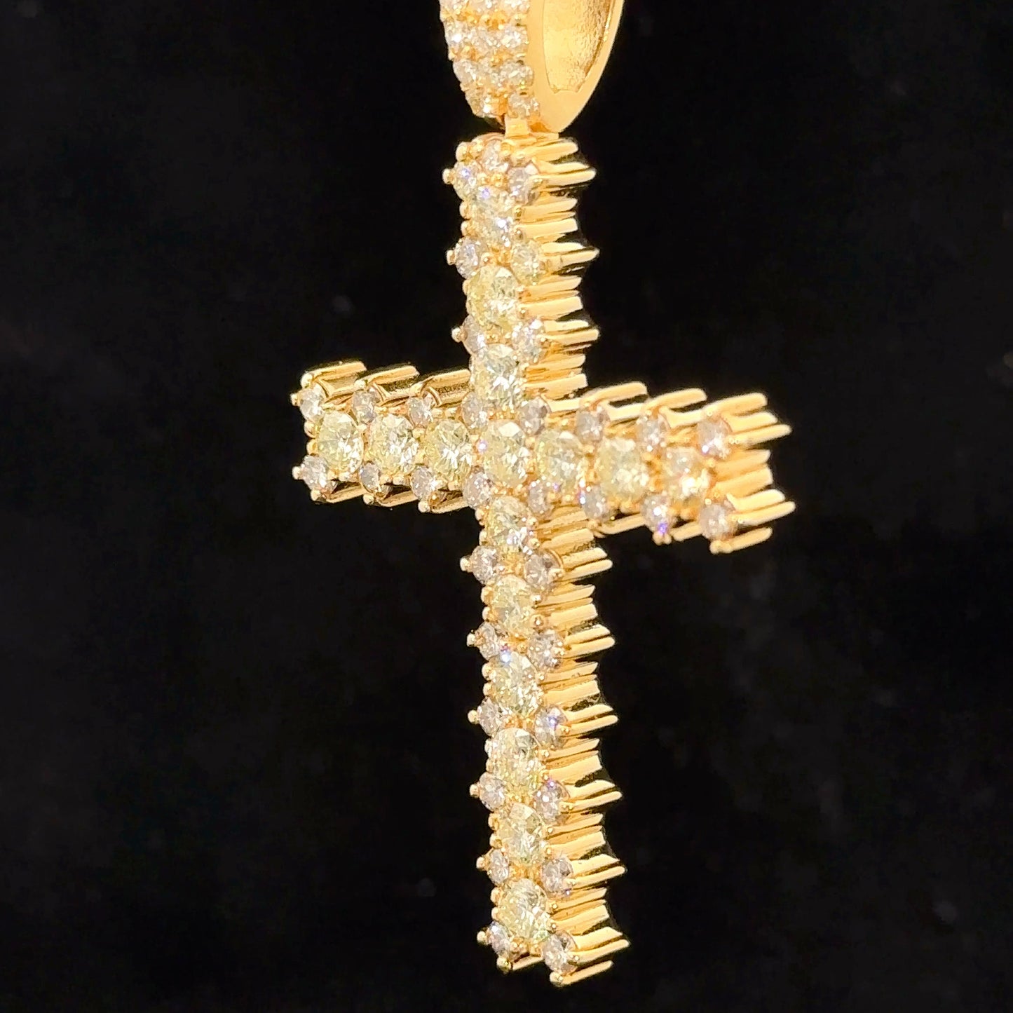 14k yellow gold and 7.50ct diamond Cross Pendant with round diamonds