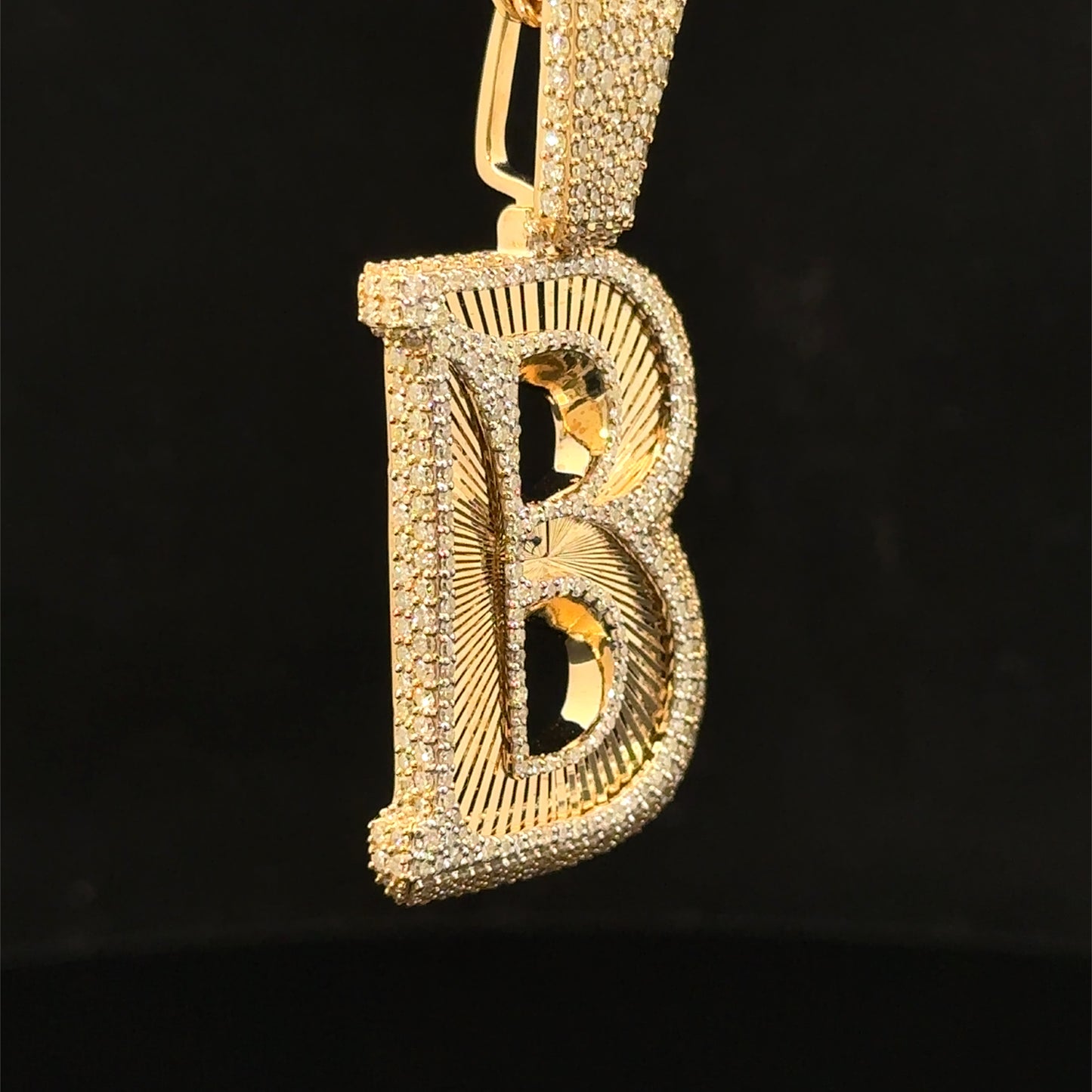 10K Yellow Gold B initial Pendant with Diamonds