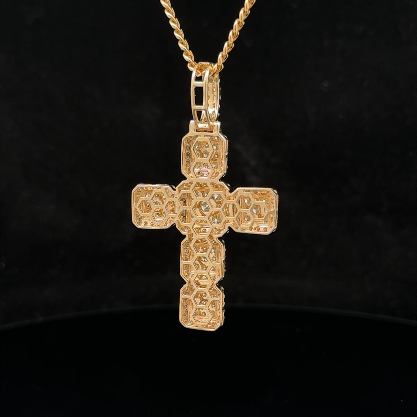 14k yellow gold and diamond Cross pendant and 14k yellow gold cuban link chain