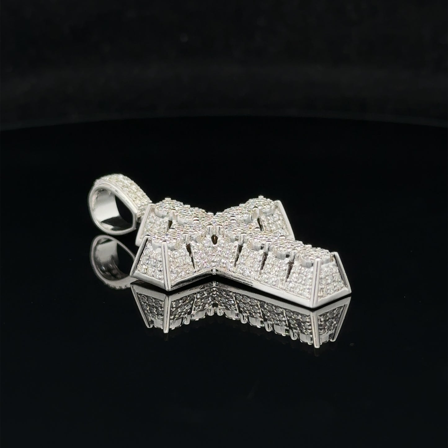 14k white gold and diamond Cross Pendant and 14k white gold Cuban chain