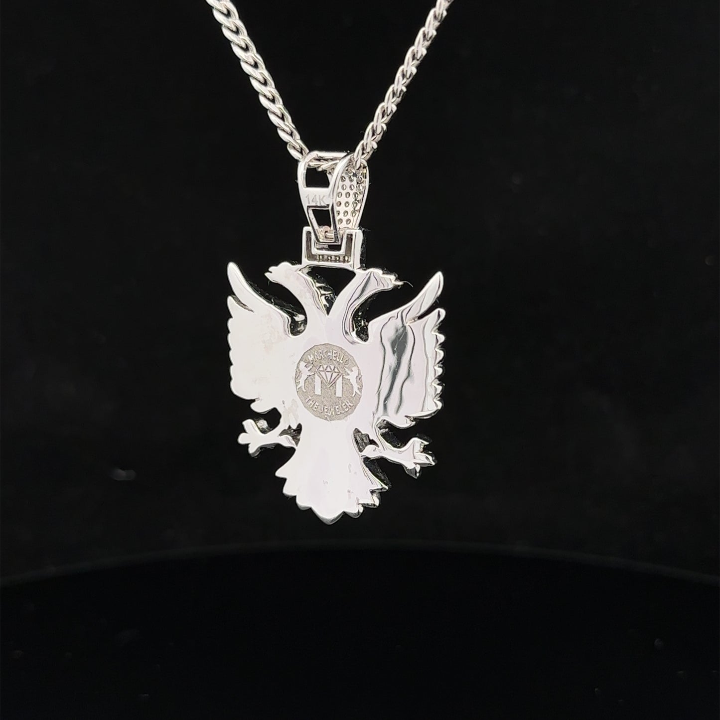 14k white gold and diamond Eagle pendant and 10k gold cuban link chain