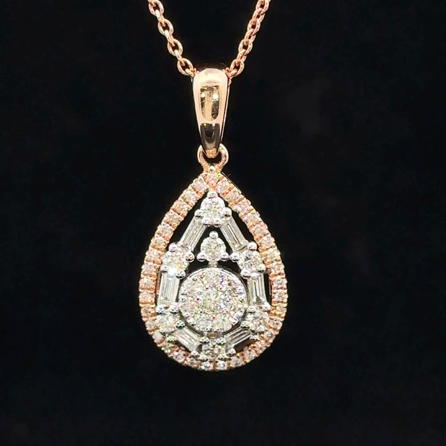 14k Rose/White gold and diamond Pear Shape Fancy Pendant