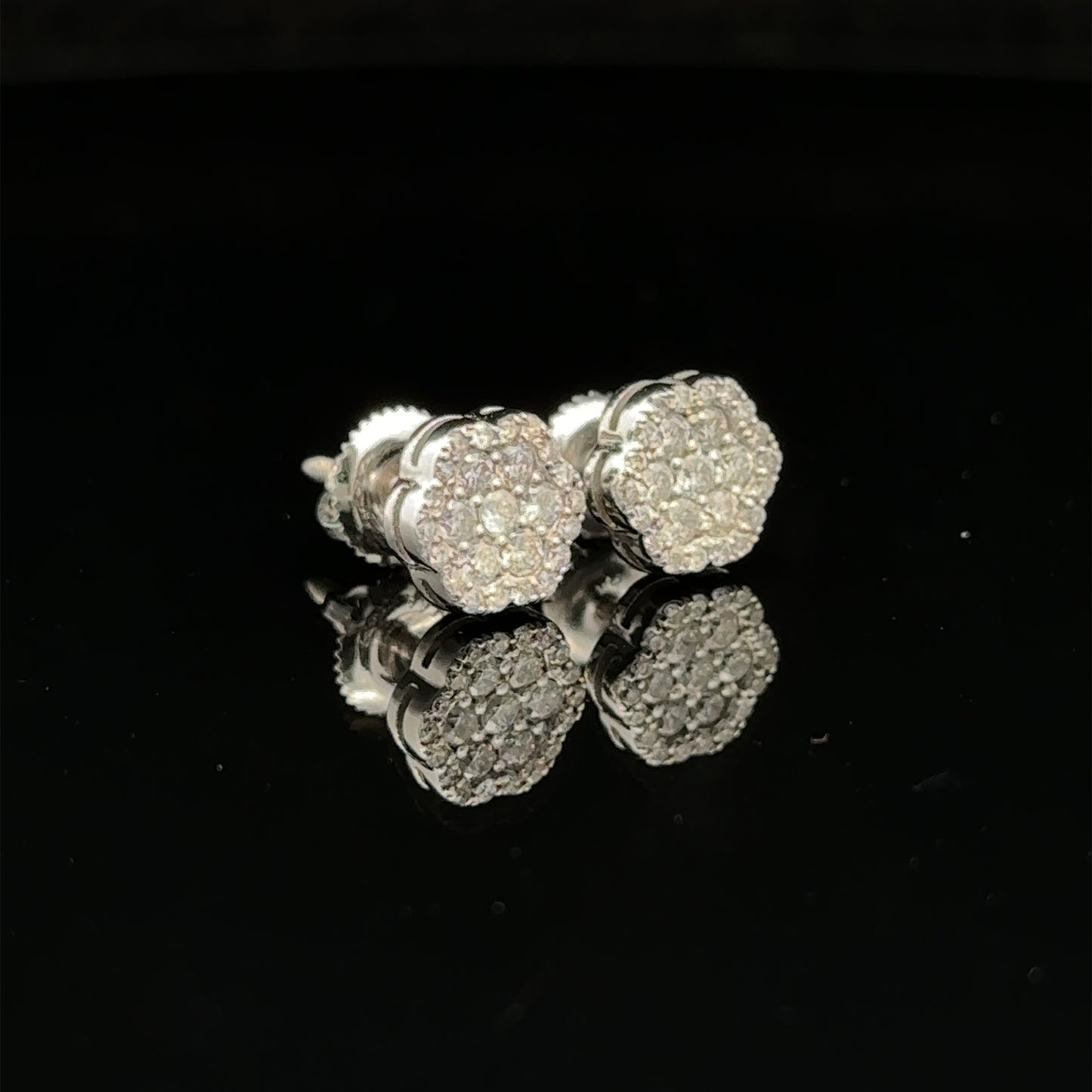 14k white gold and diamond flower Earrings