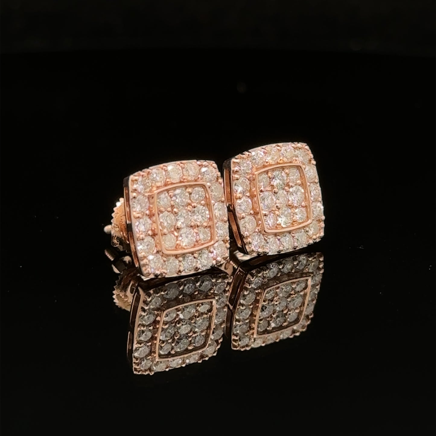 14k rose gold and diamond Square shaped Earrings