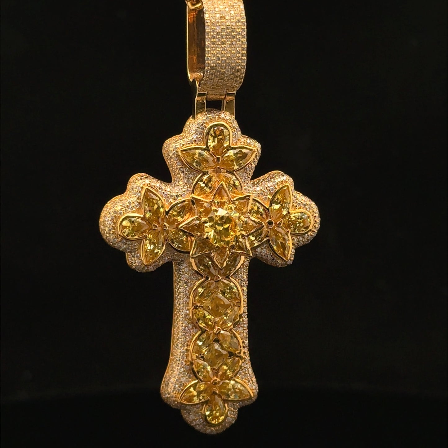 10K Yellow Gold Cross Pendant with Diamonds & Multicolored Stones