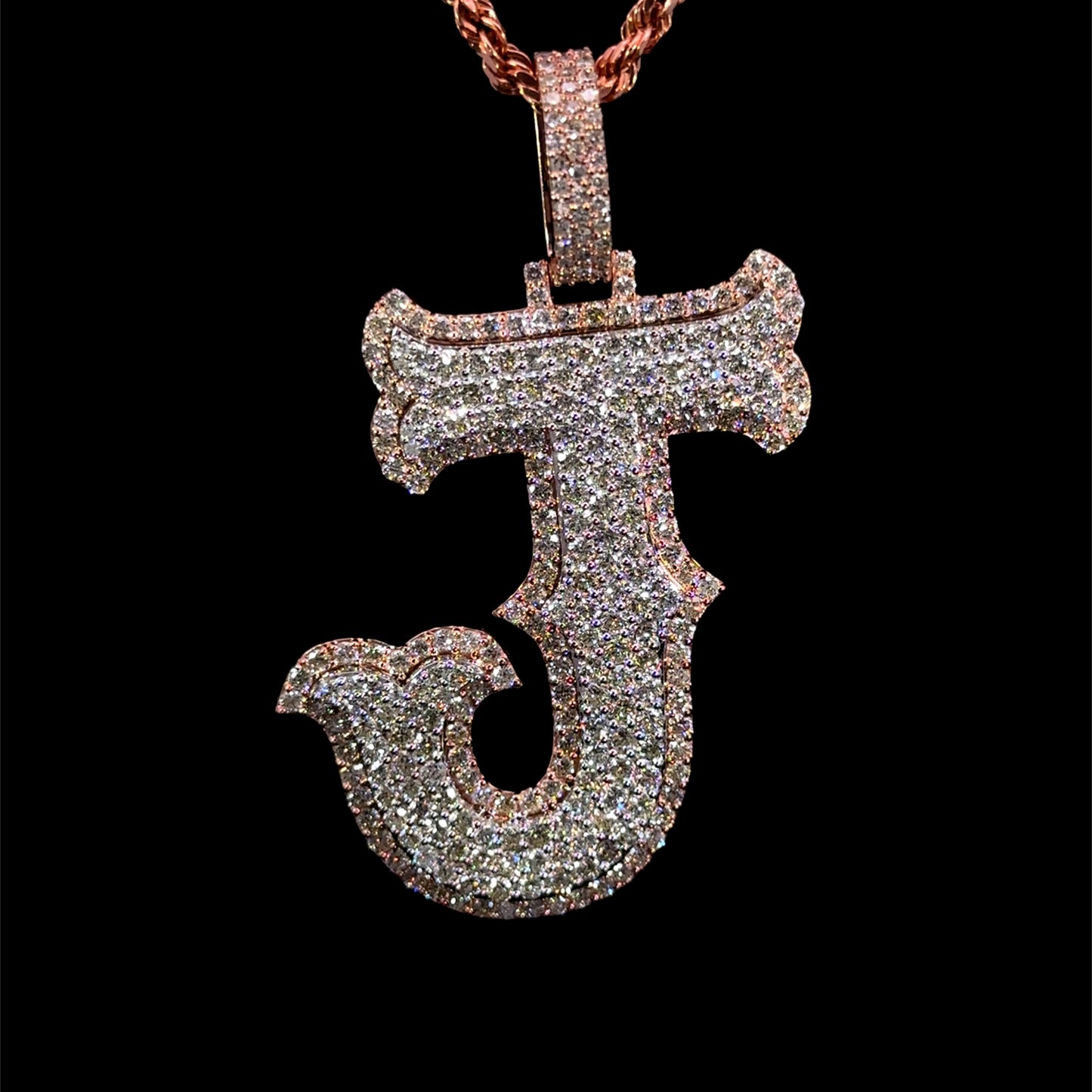 10k Two tone Rose & White Gold diamond J Initial Pendant