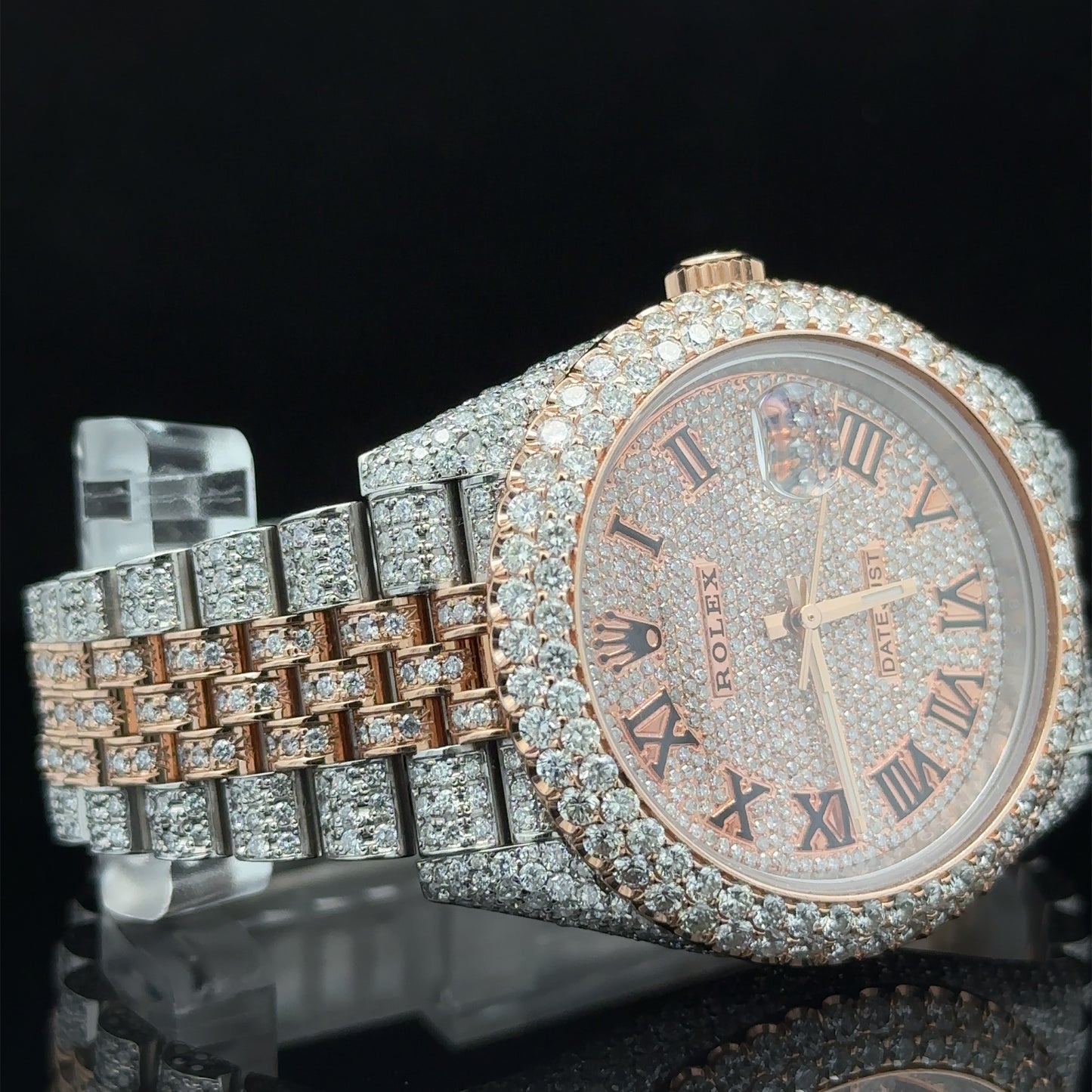 41mm Iced Out Rolex Datejust Watch with Two-Tone Jubilee Bracelet