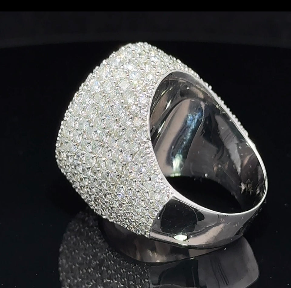 14k White Gold Iced Out Ring with High Clarity 11.65ct Round Diamonds