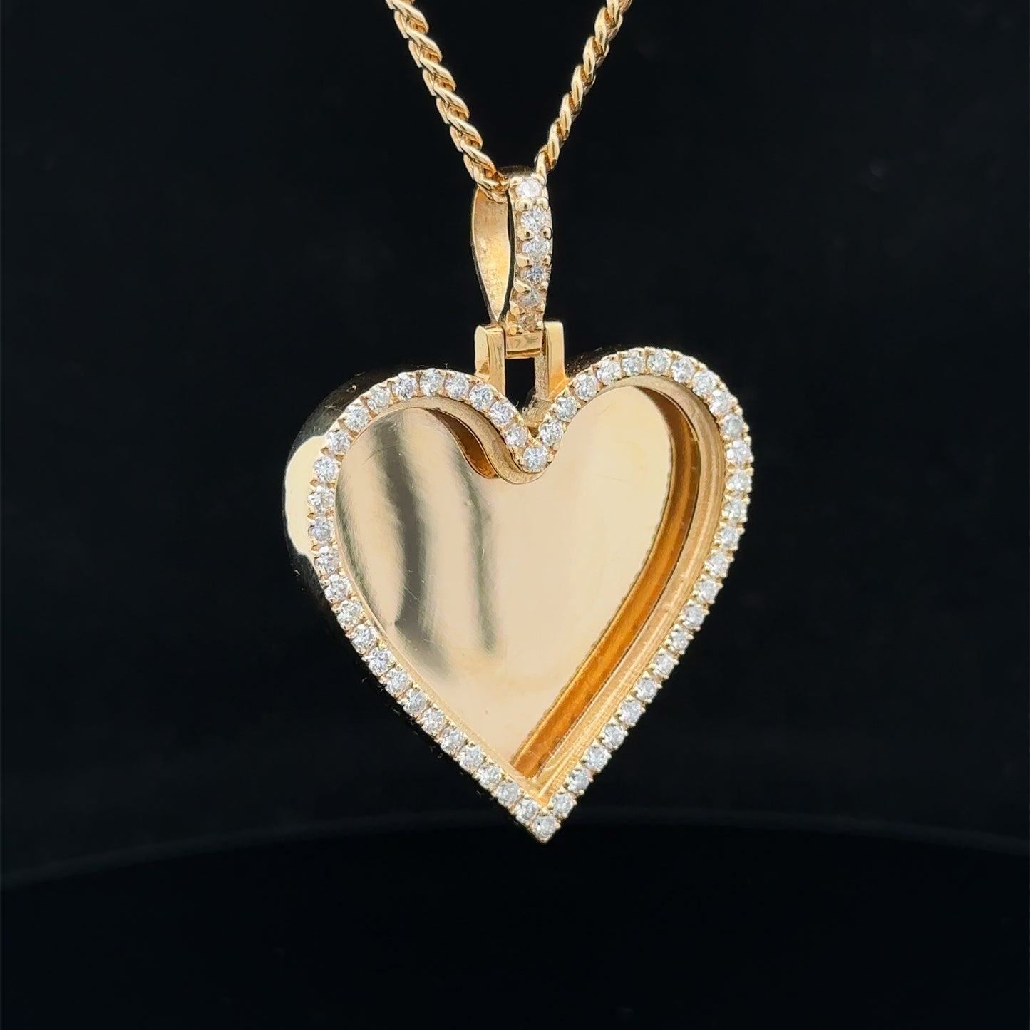 14k yellow gold and diamond Heart Shaped Picture pendant