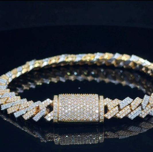 14k Two-Tone: White and Yellow Gold and 4.75ct Diamond Miami Cuban Bracelet (Solid, Box Clasp)