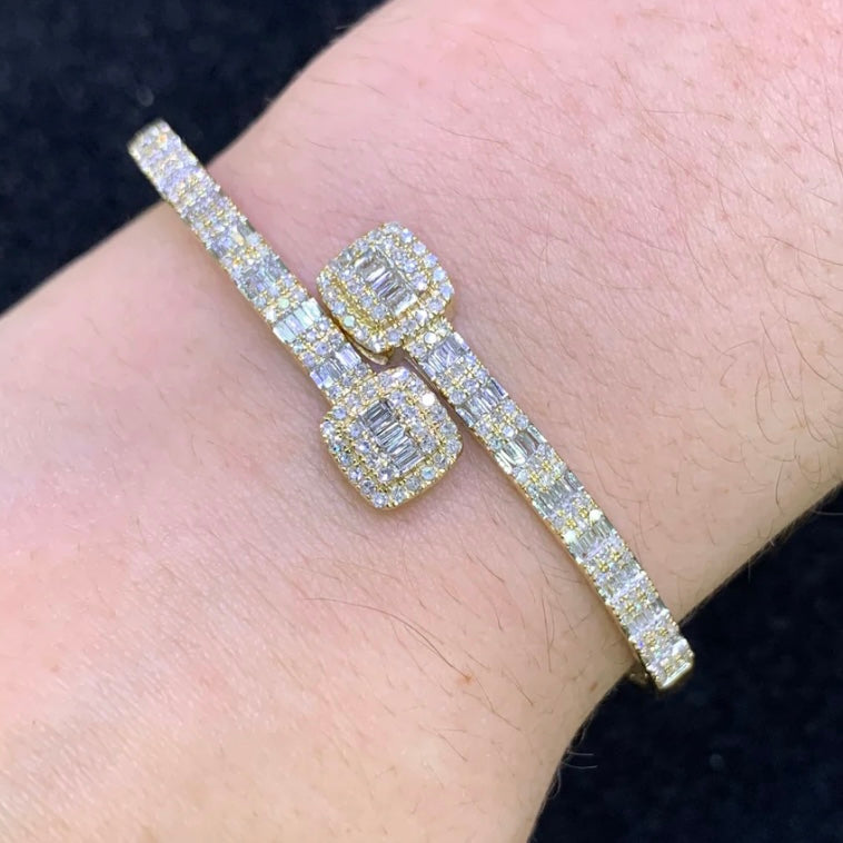 10k yellow gold and diamond twin square bangle