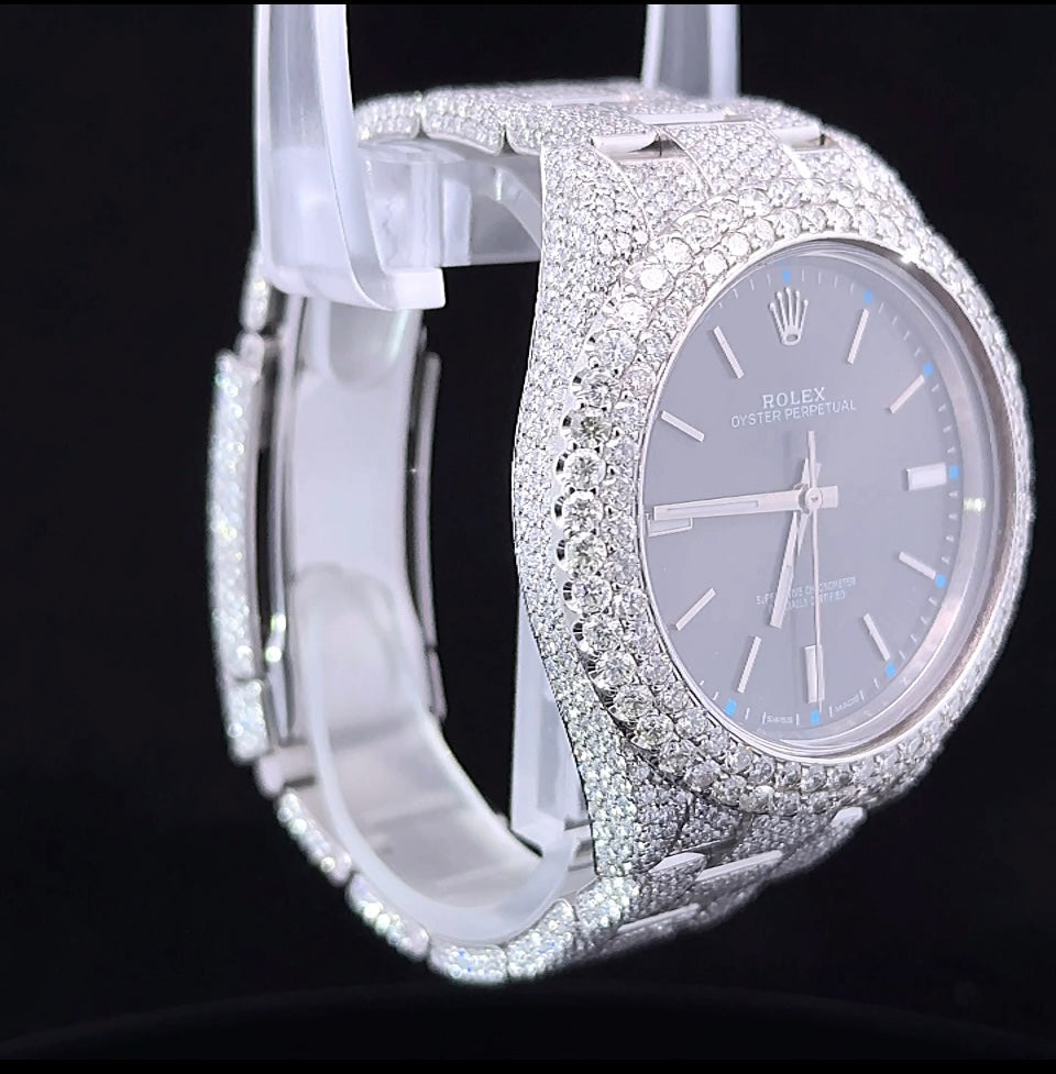 39mm Iced out Rolex Watch with Stainless Steel Oyster Bracelet