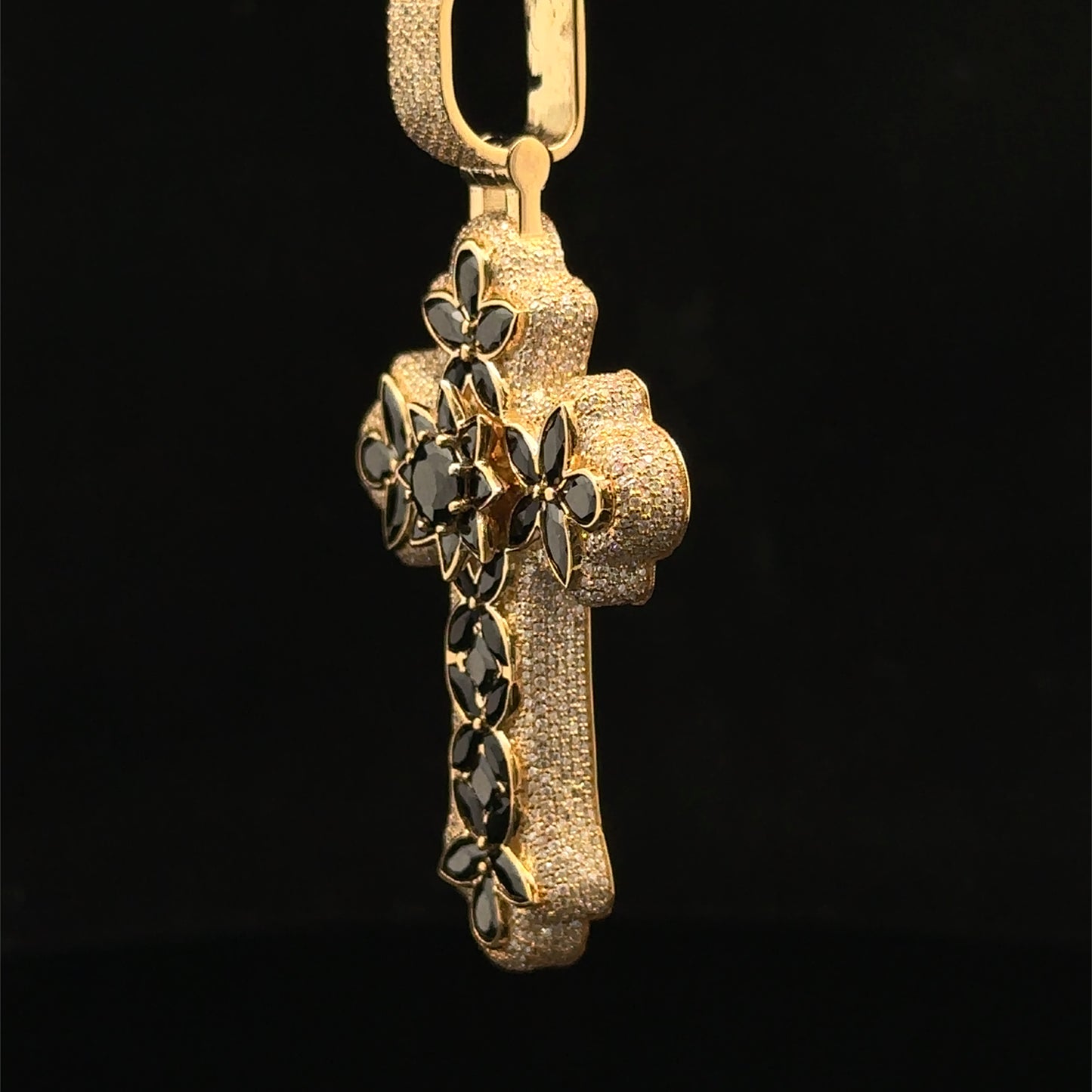 10K Yellow Gold Cross Pendant with Diamonds & Multicolored Stones