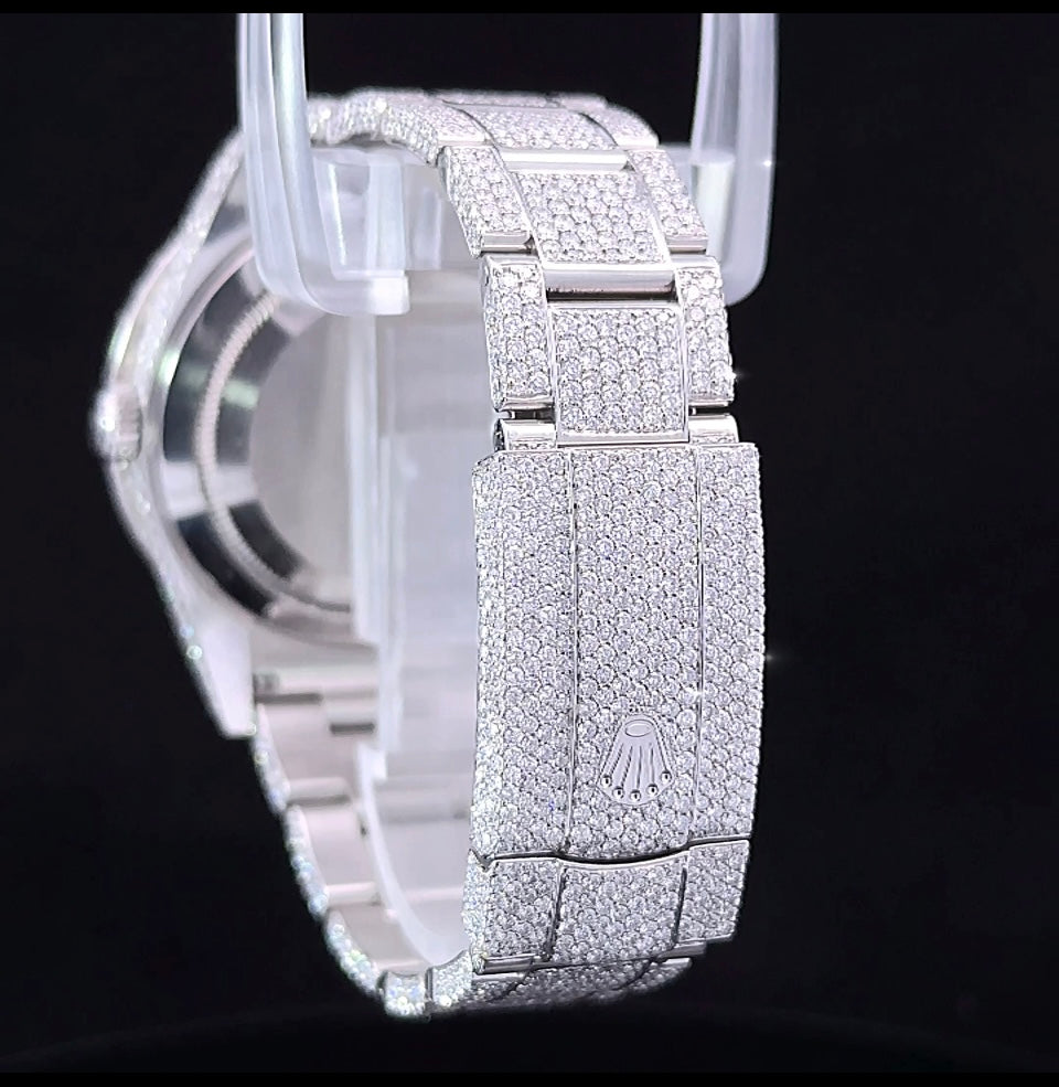 39mm Iced out Rolex Watch with Stainless Steel Oyster Bracelet