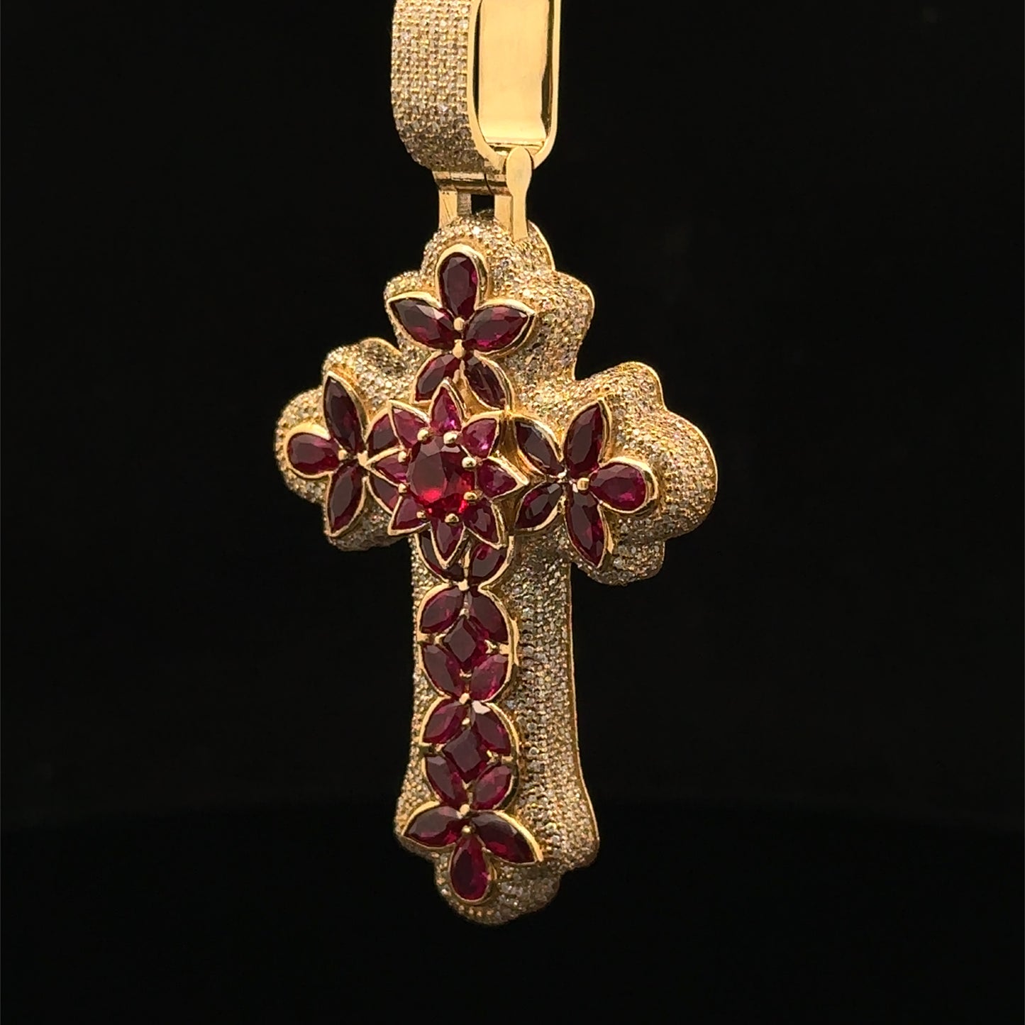 10K Yellow Gold Cross Pendant with Diamonds & Multicolored Stones