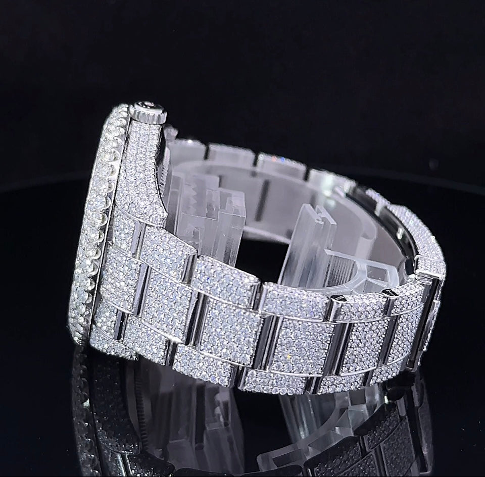 39mm Iced out Rolex Watch with Stainless Steel Oyster Bracelet