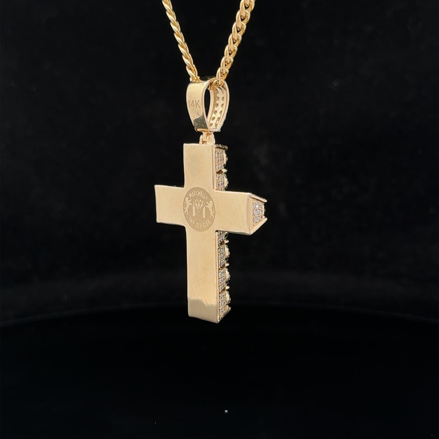 14k yellow gold and diamond Cross Pendant and 10k yellow gold Cuban chain
