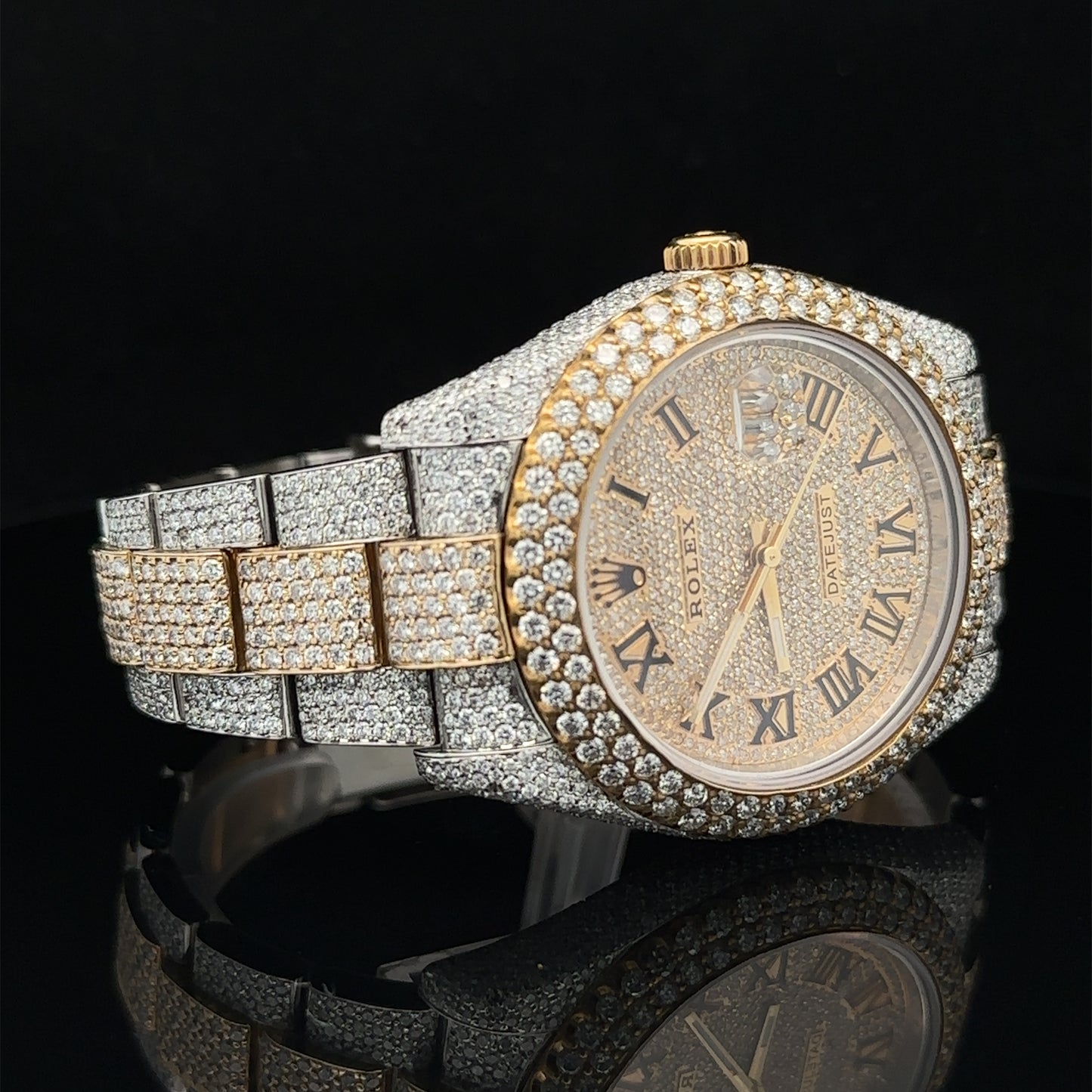 41mm Iced out Rolex Diamond Watch with Two-Tone Oyster Bracelet