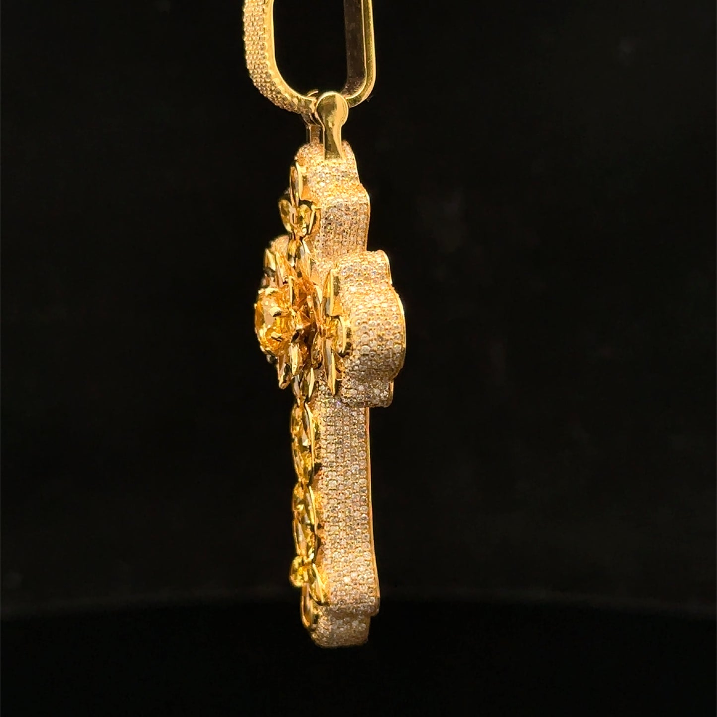 10K Yellow Gold Cross Pendant with Diamonds & Multicolored Stones