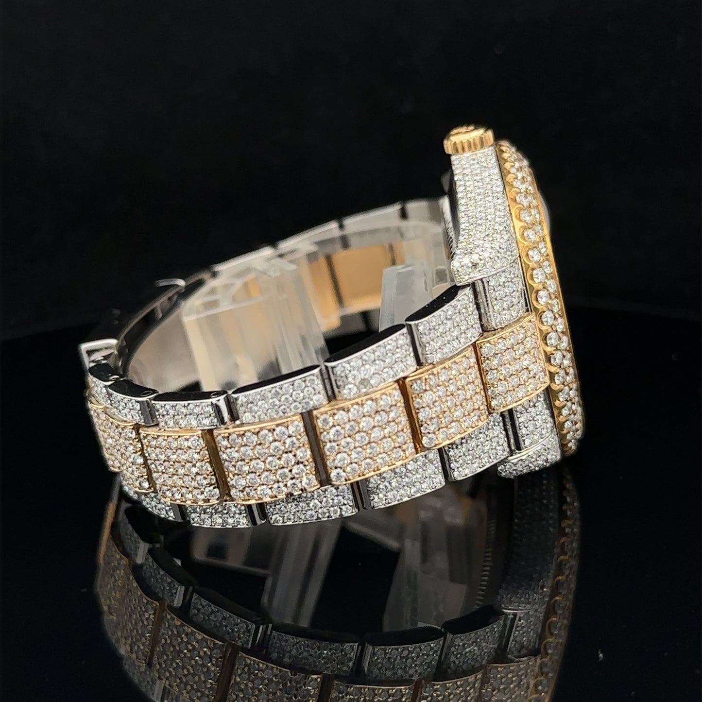 41mm Iced out Rolex Diamond Watch with Two-Tone Oyster Bracelet