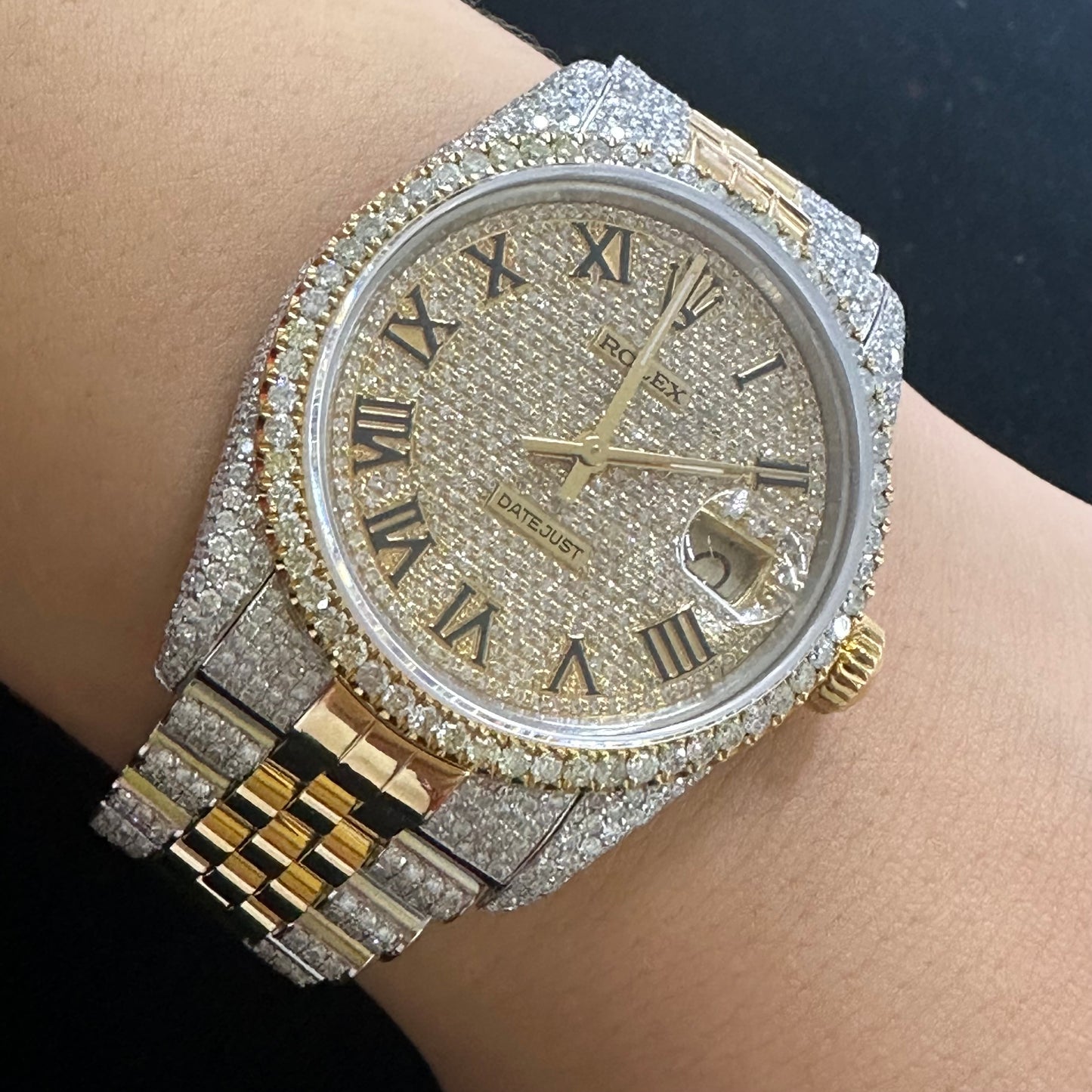 41mm Iced Out Rolex Datejust Watch with Two-Tone Jubilee Bracelet