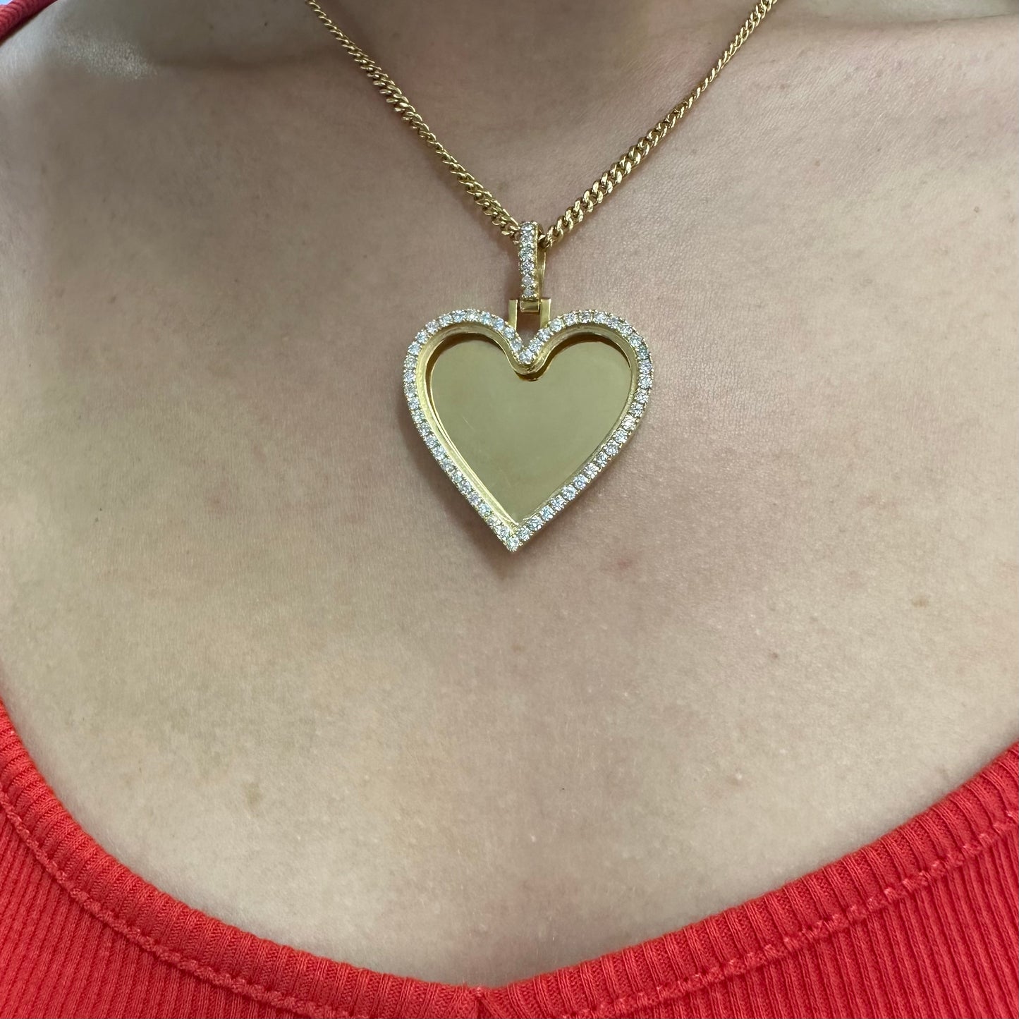 14k yellow gold and diamond Heart Shaped Picture pendant