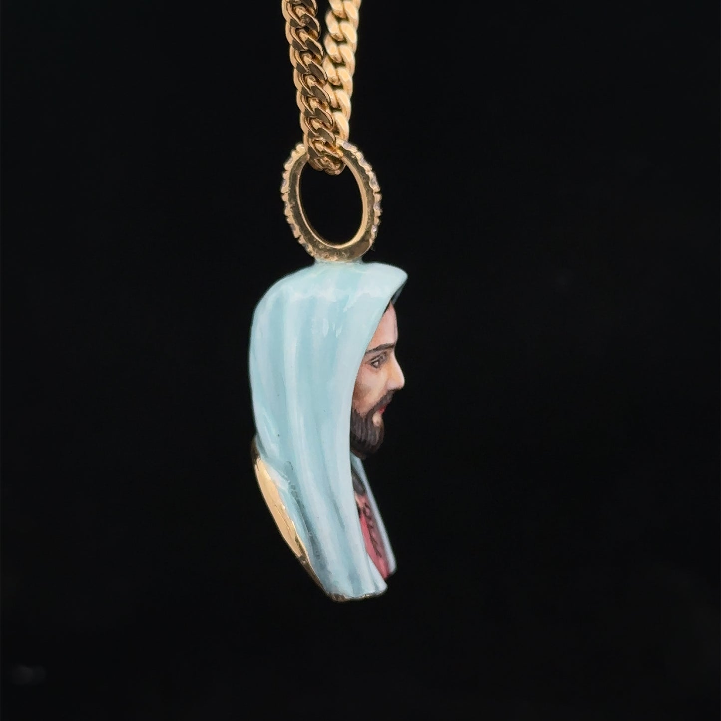 14k yellow gold and diamond Enamel Jesus Head Pendant