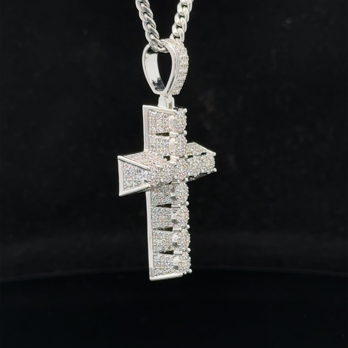 14k white gold and diamond Cross Pendant and 14k white gold Cuban chain