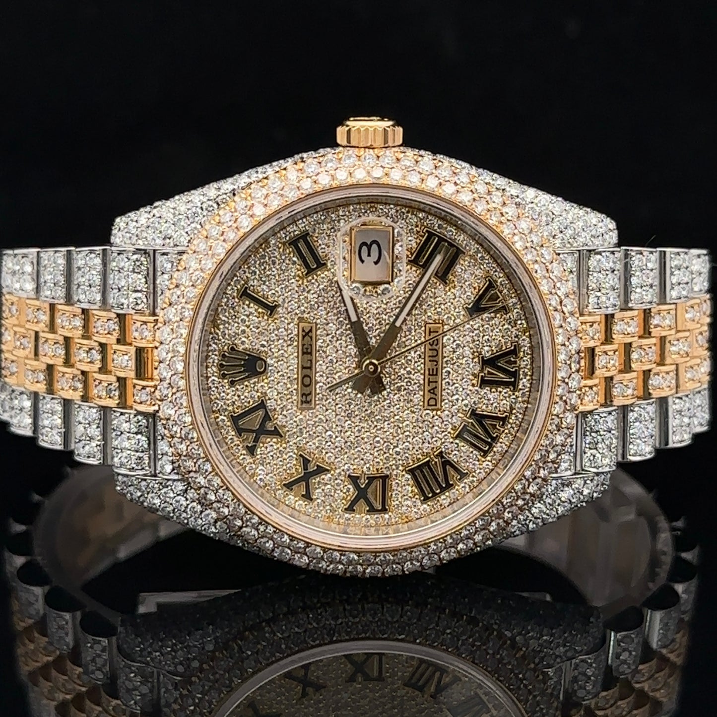 41mm Iced Out Rolex Datejust Watch with Two-Tone Jubilee Bracelet