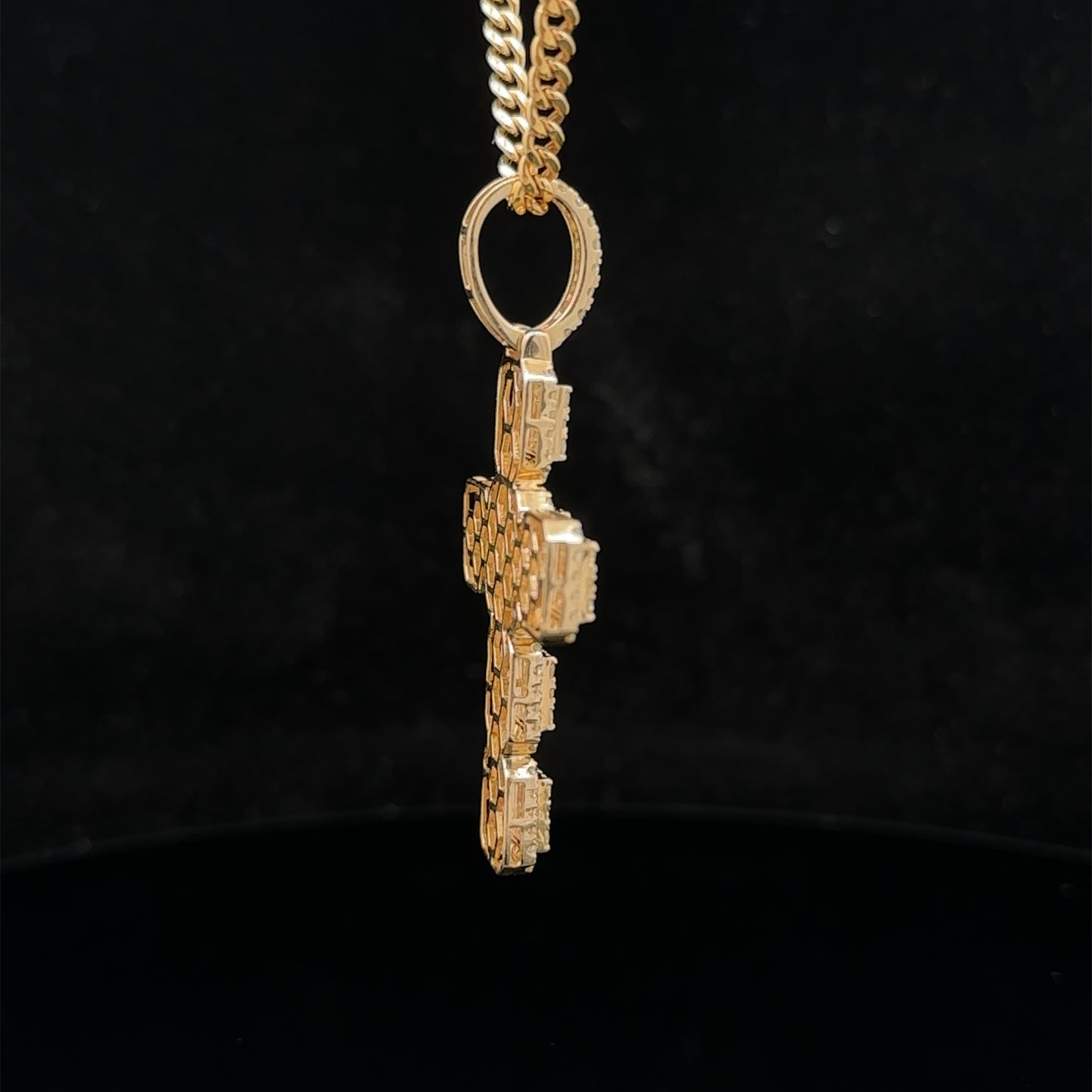 14k yellow gold and diamond Cross pendant and 14k yellow gold cuban link chain