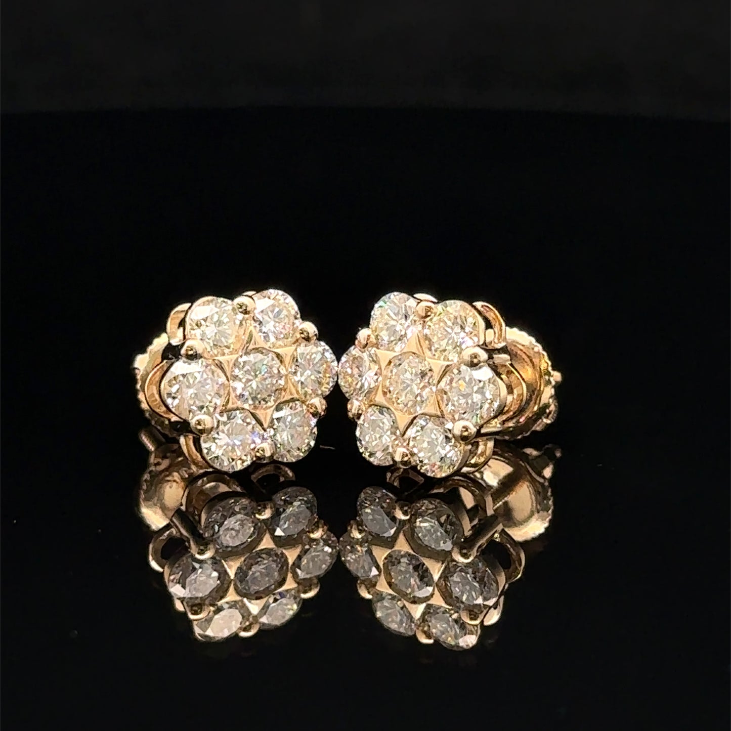 14k Yellow Gold Diamond Flower Earrings – Delicate & Luxurious Fine Jewelry