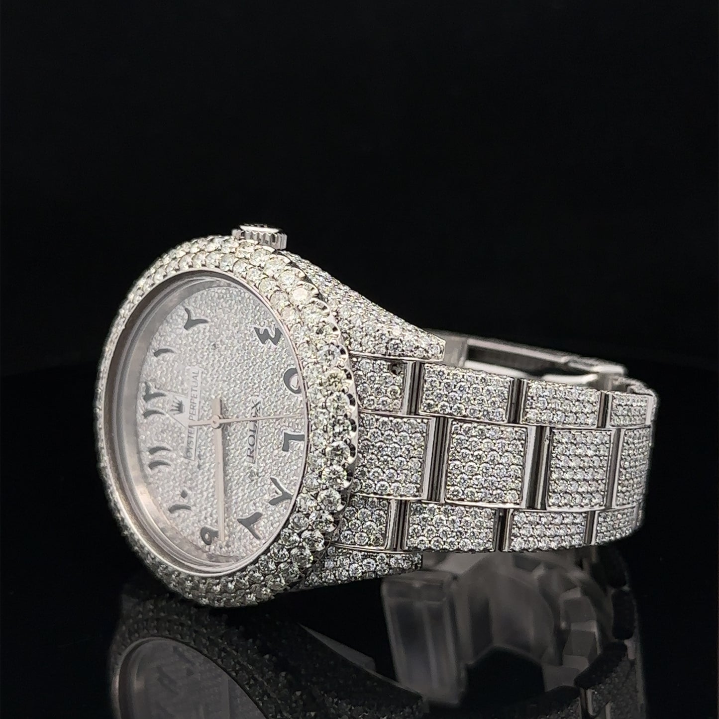 39mm Iced out Rolex Watch with Stainless Steel Oyster Bracelet