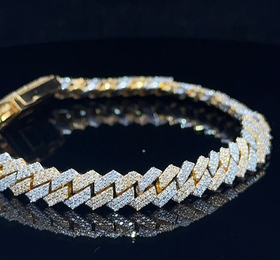 14k Two-Tone: White and Yellow Gold and 4.75ct Diamond Miami Cuban Bracelet (Solid, Box Clasp)