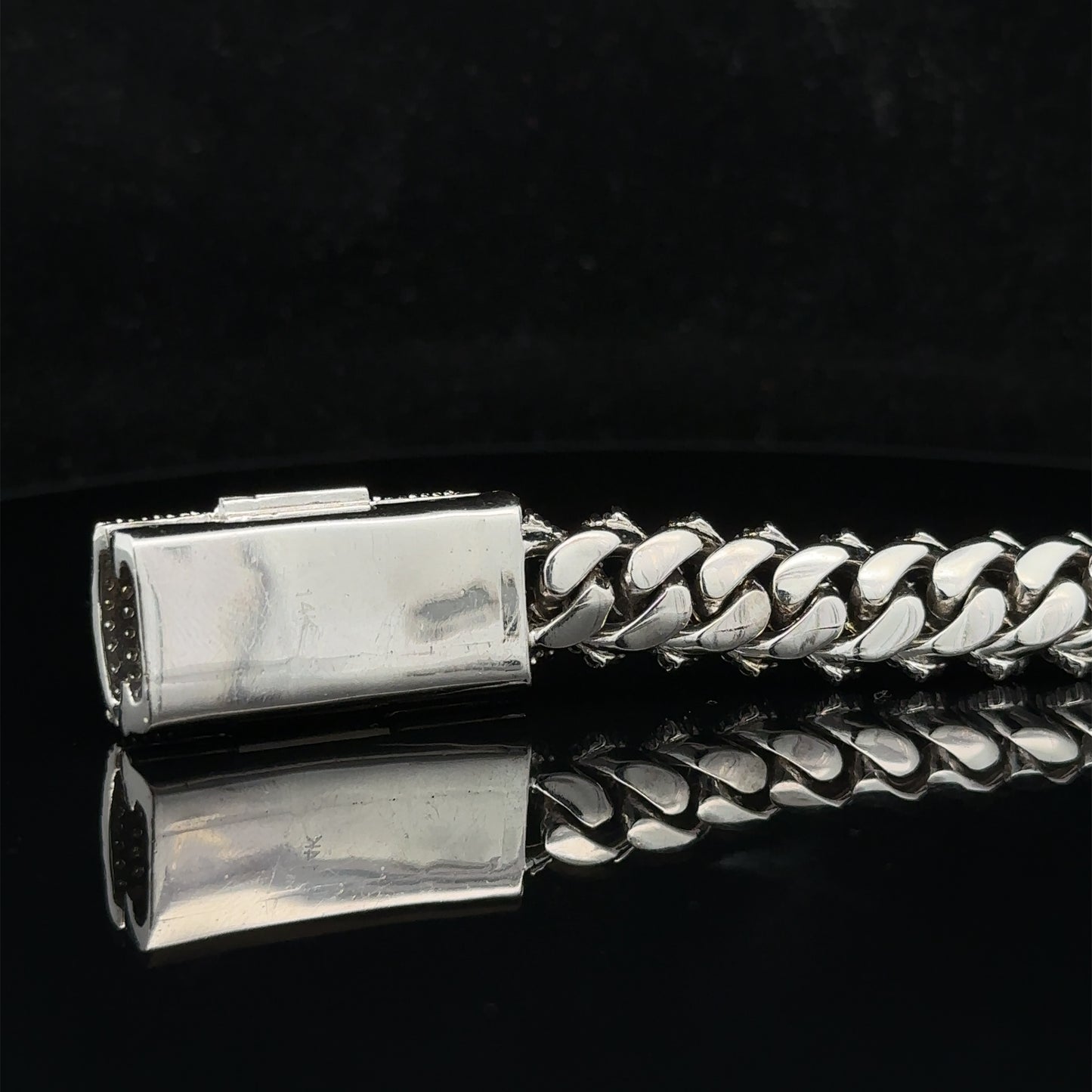 14k White Gold and Diamond Miami Cuban Bracelet (Solid, Box Clasp)