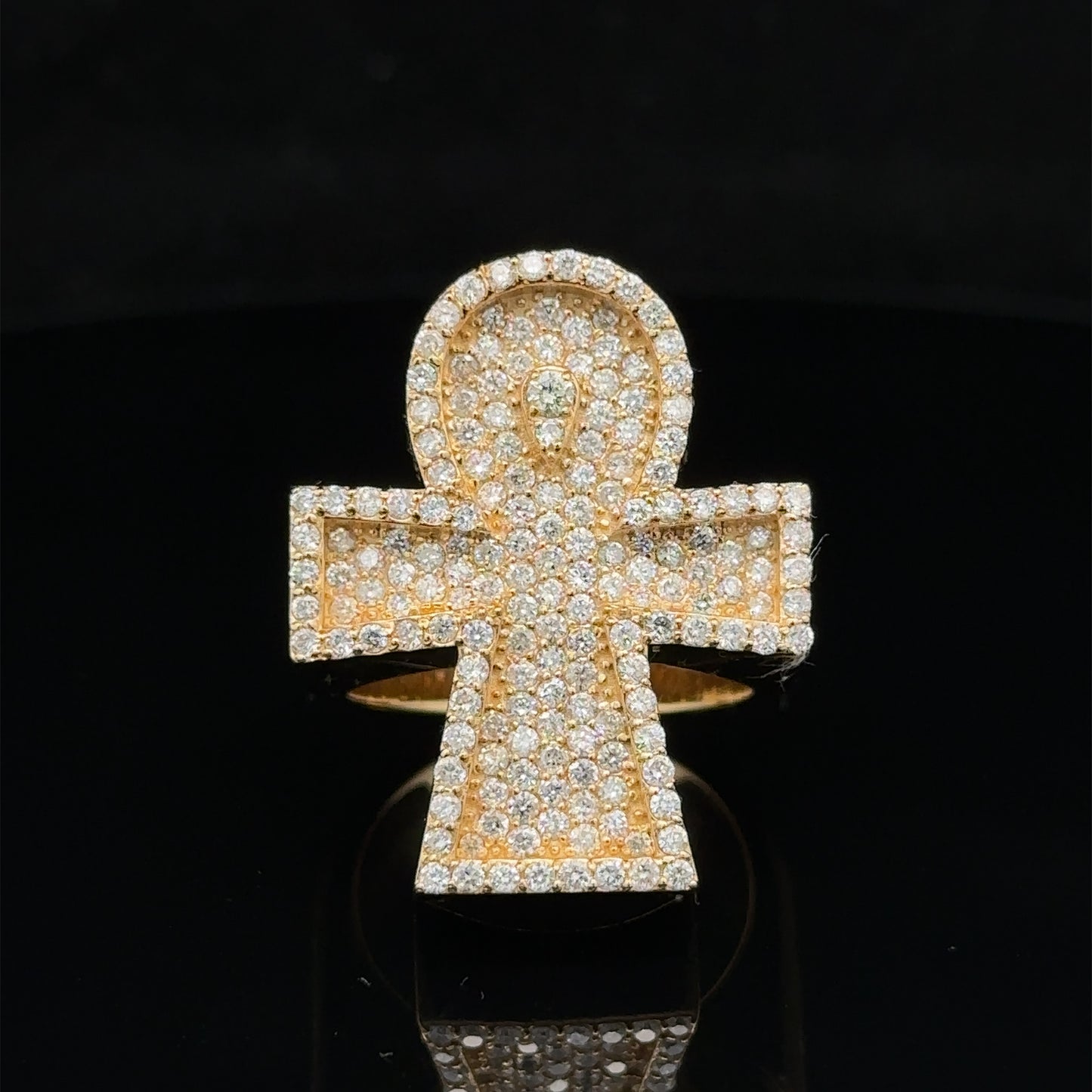 14k yellow gold and diamond Ankh Ring